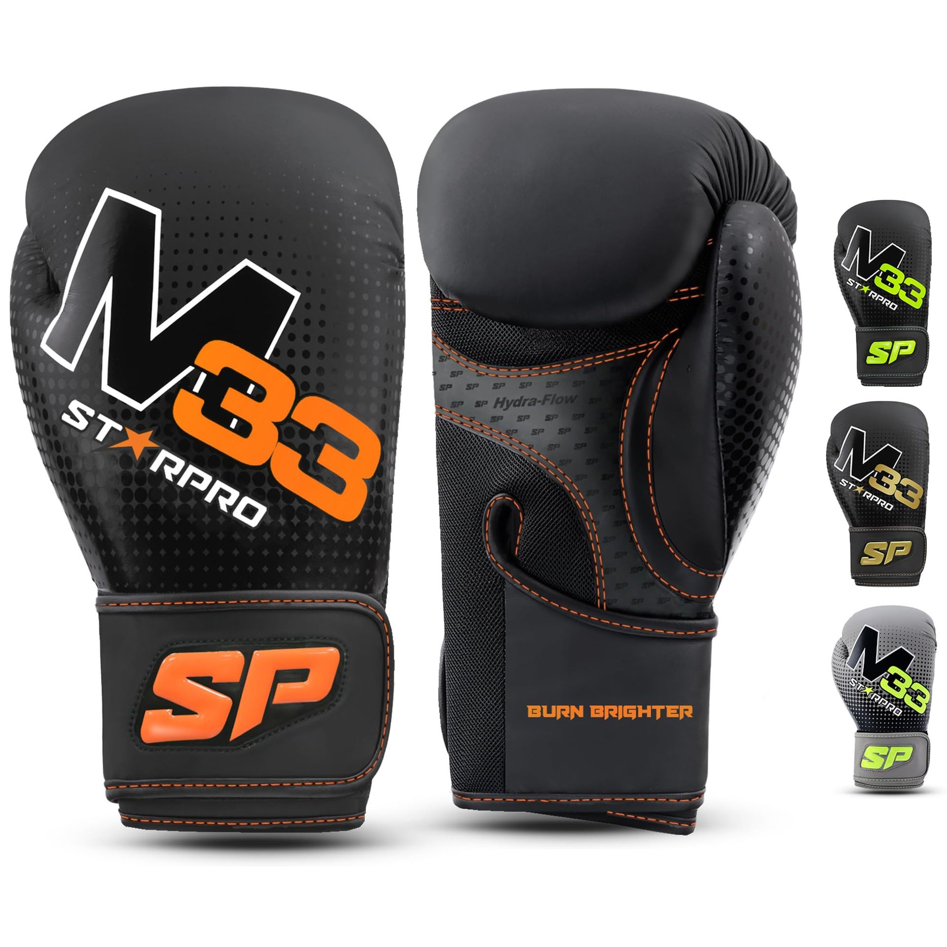 Boxing Training & Sparring Gloves for Men & Women PU Leather Padding - Matte Black/Neon Orange 12oz