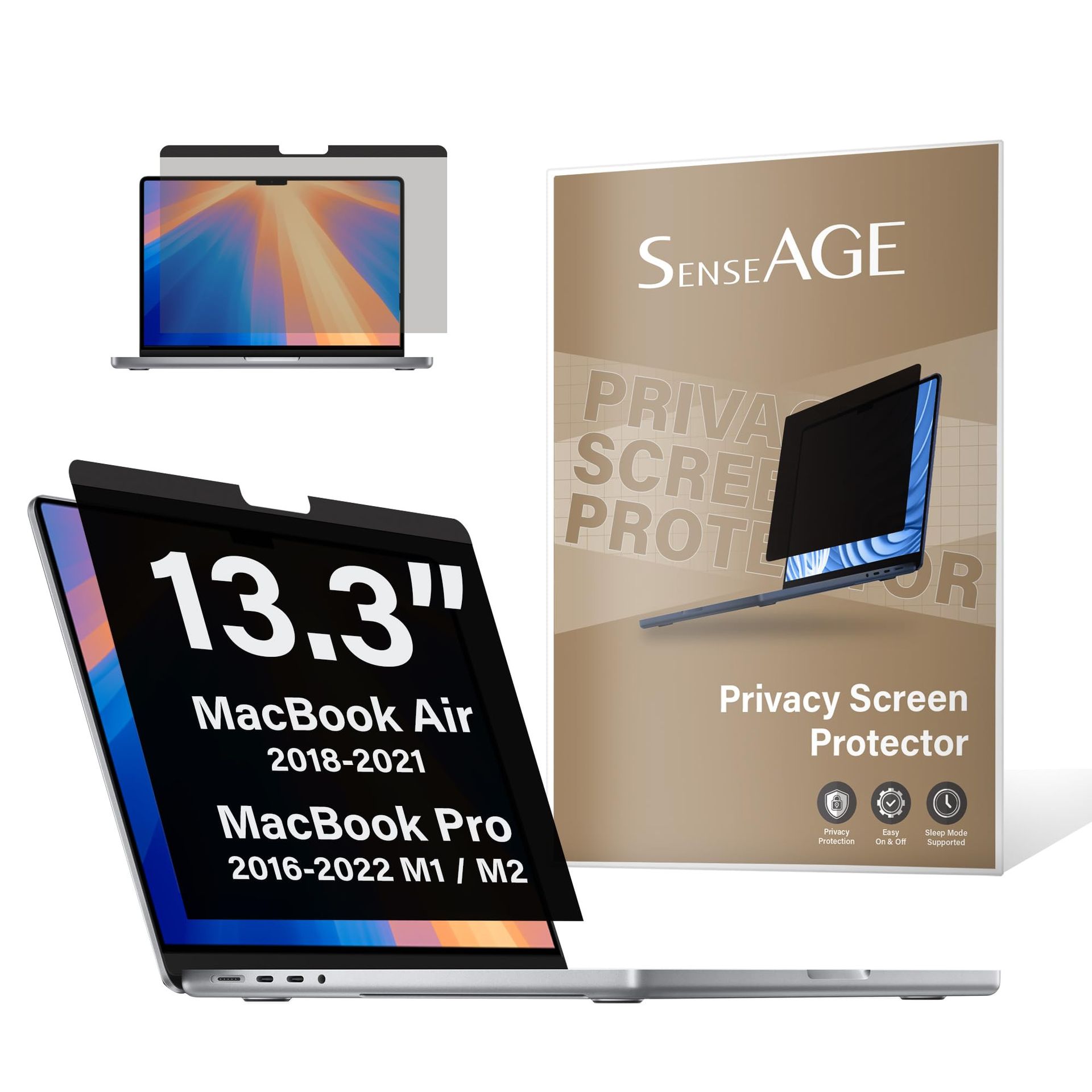 Magnetic Privacy Screen Filter for MacBook 13 Inch Anti-Blue Light Easy On/Off - Silver 13.3" Air/Pro