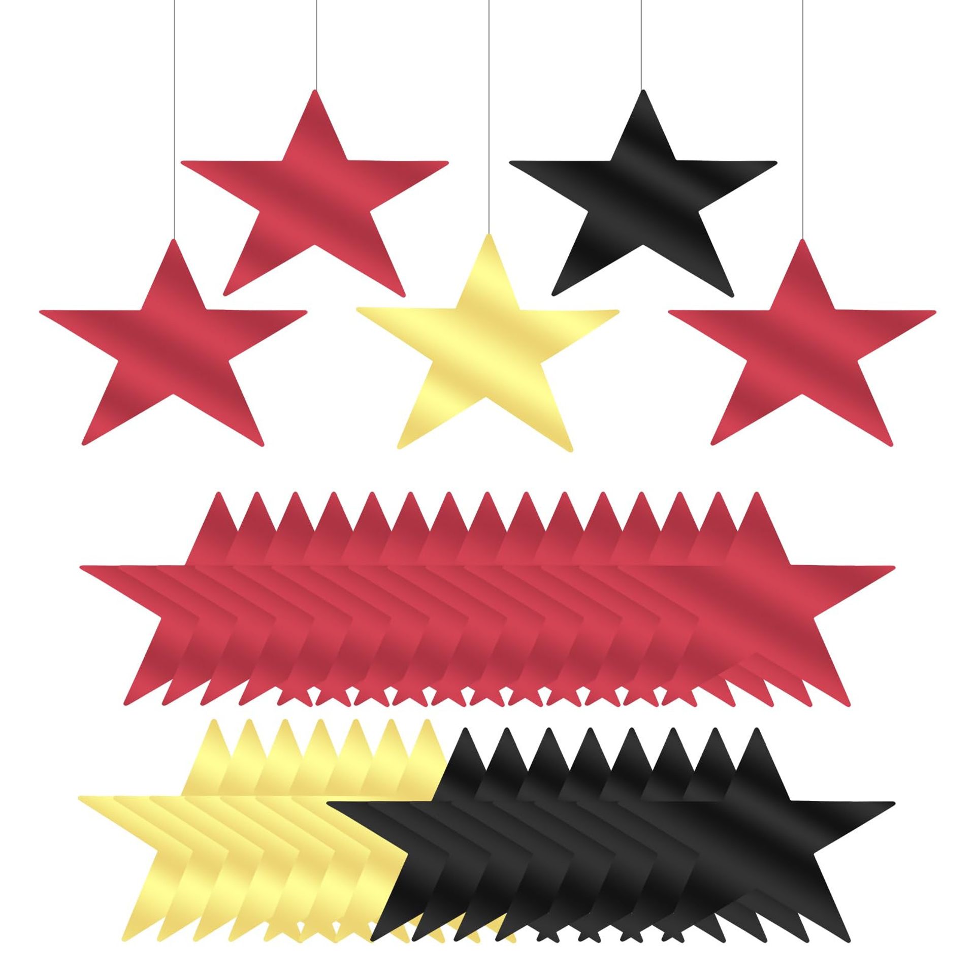 Large Star Cutouts Double Printed Mirror Paper Decorations 80 Pack - Red/Gold Tone/Black 11 Inch