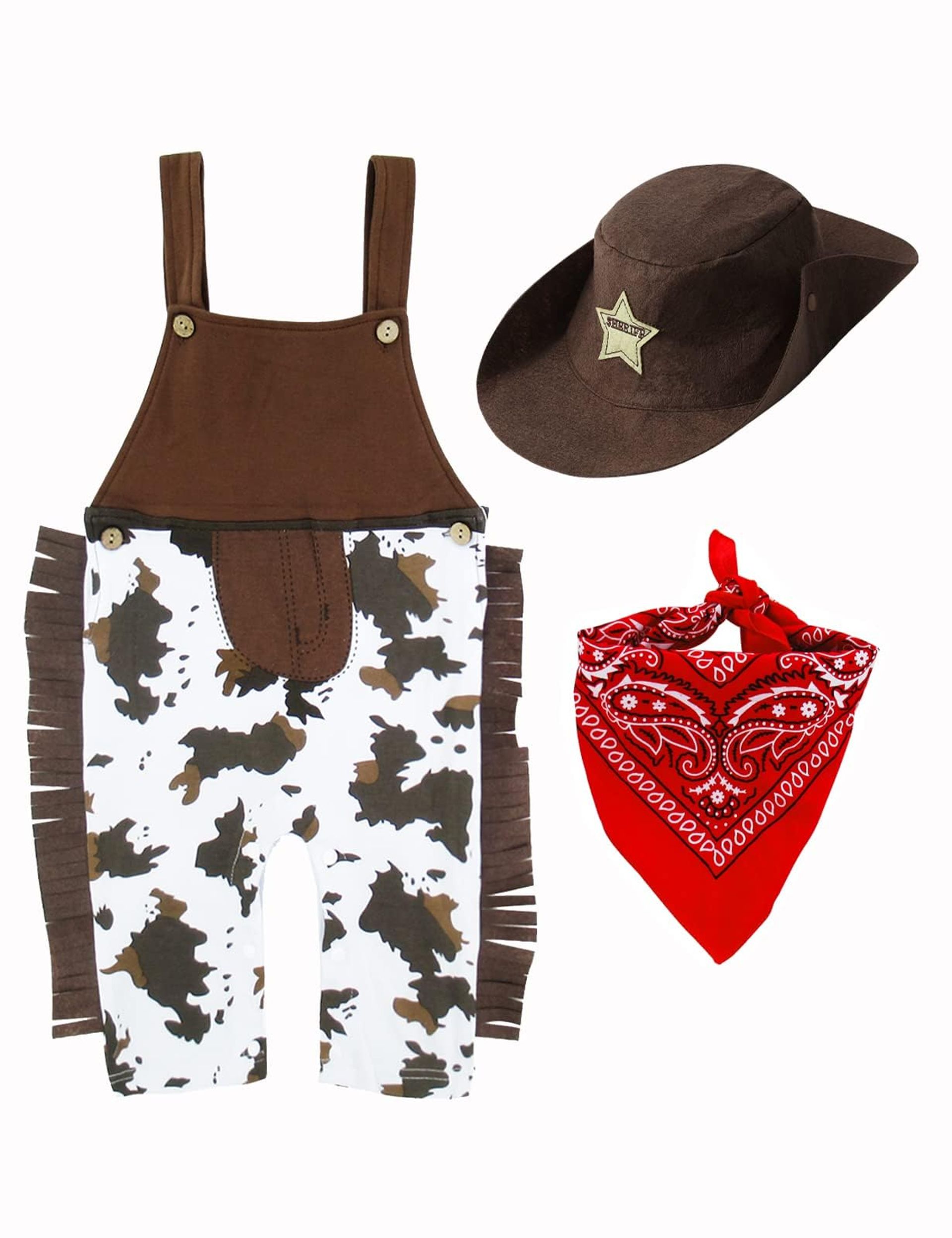 Toddler Boys Cowboy Costume Set Cotton Soft Fancy Dress Outfit with Hat and Scarf - Brown 2 Years