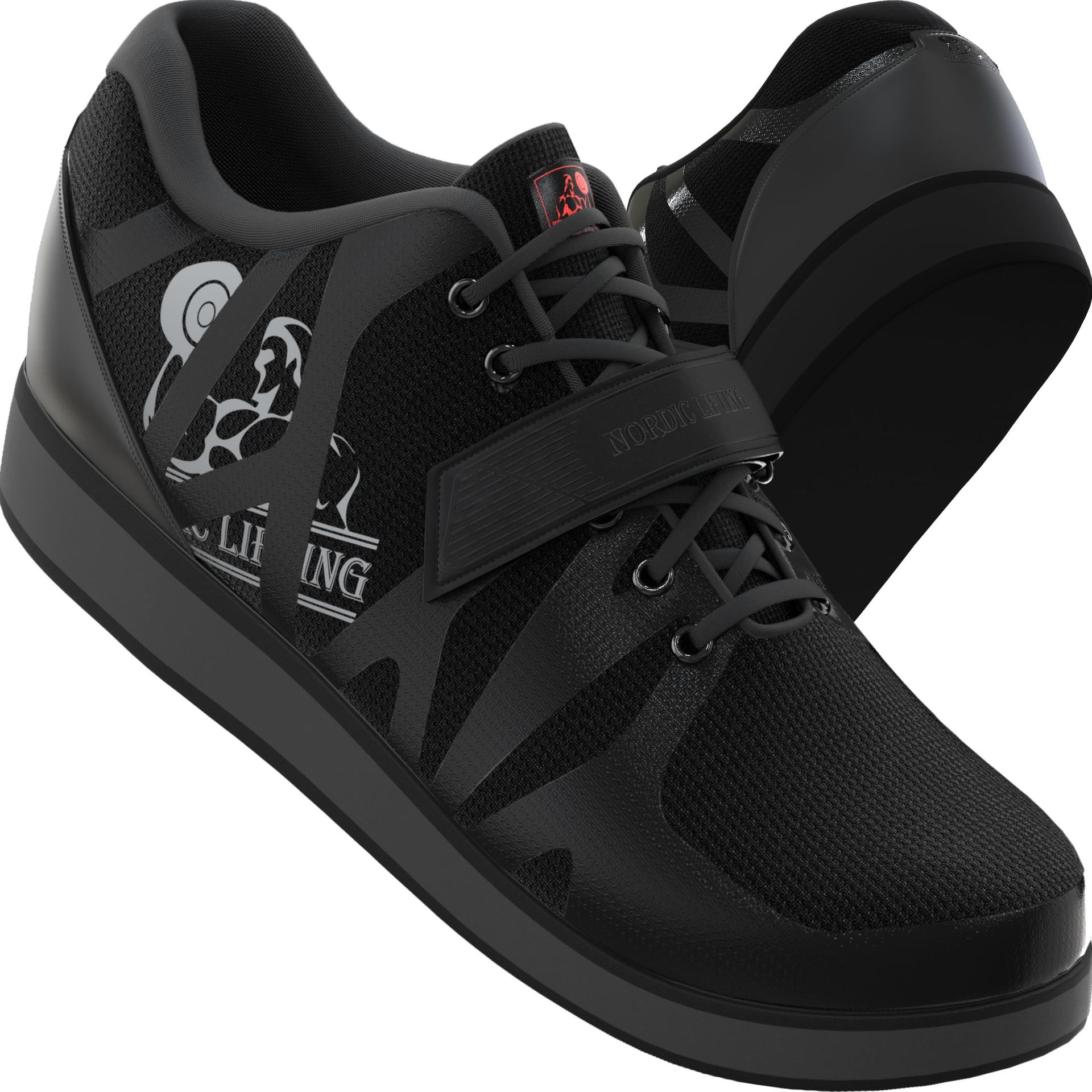 Men's Powerlifting Shoes for Heavy Weight Training with Raised Heel and Non-Slip Sole - Black UK 6