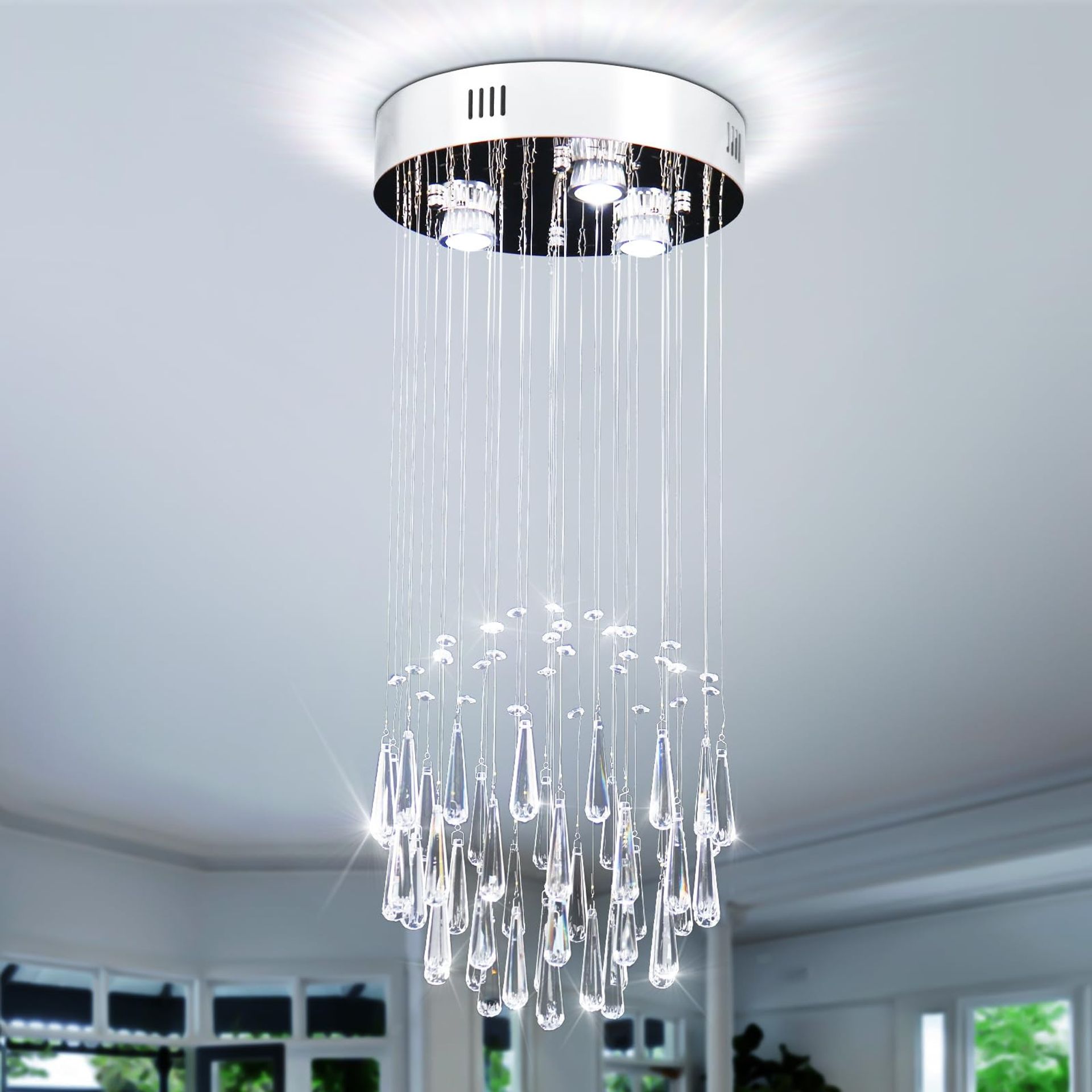Modern Crystal Chandelier 5-Light K9 Raindrop Ceiling Pendant Lighting for Living Room or Hallway - Silver 400CM-MP086