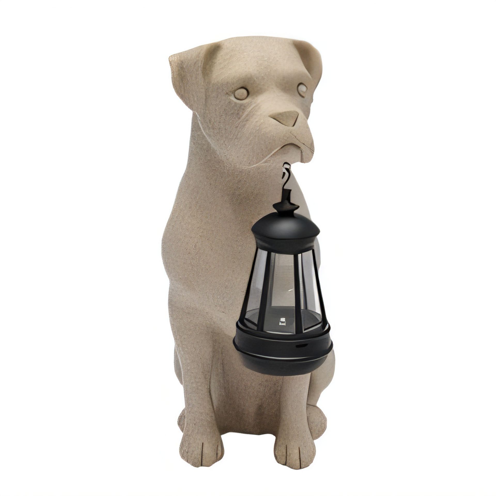 Solar LED Dog Statue Light Waterproof Resin Outdoor Garden Ornament for Dog Lovers - Beige Bulldog