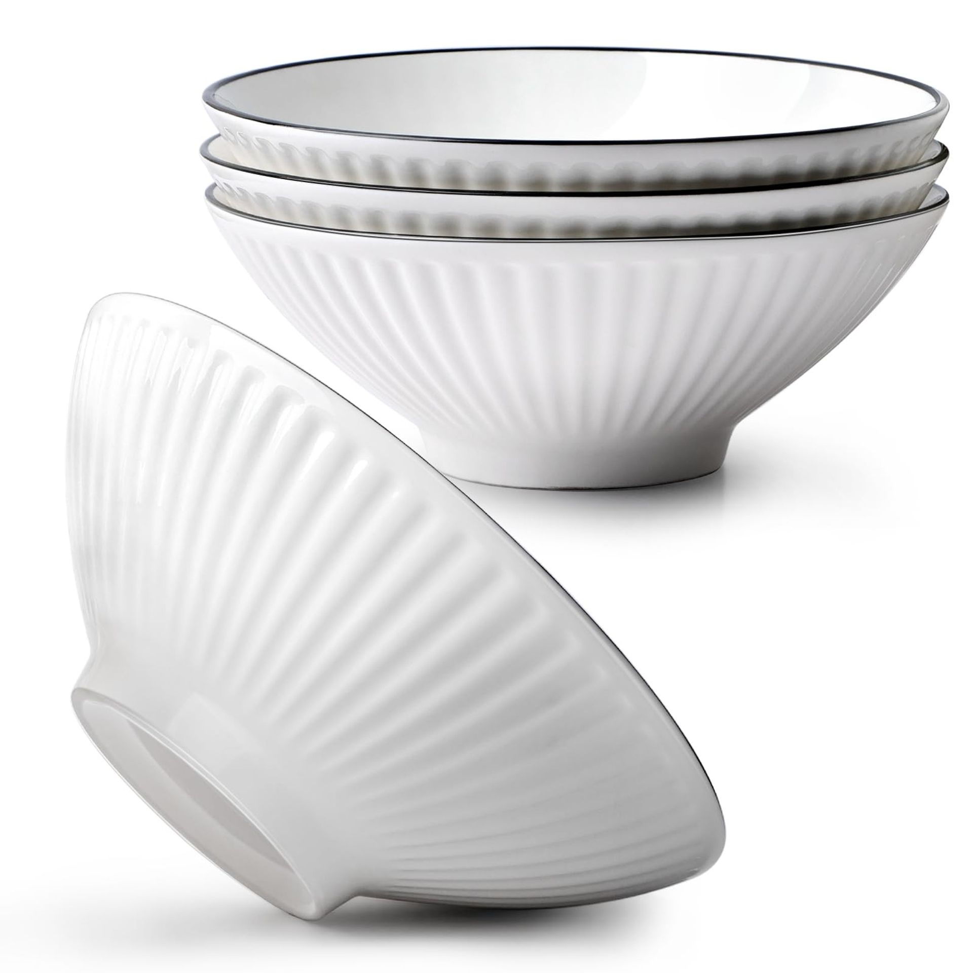 Ceramic Ramen Bowls Set of 4 34oz Large Noodle & Soup Bowls Microwave & Dishwasher Safe - 8''-set of 4 7.7in / 19.5cm - Spring Refresh