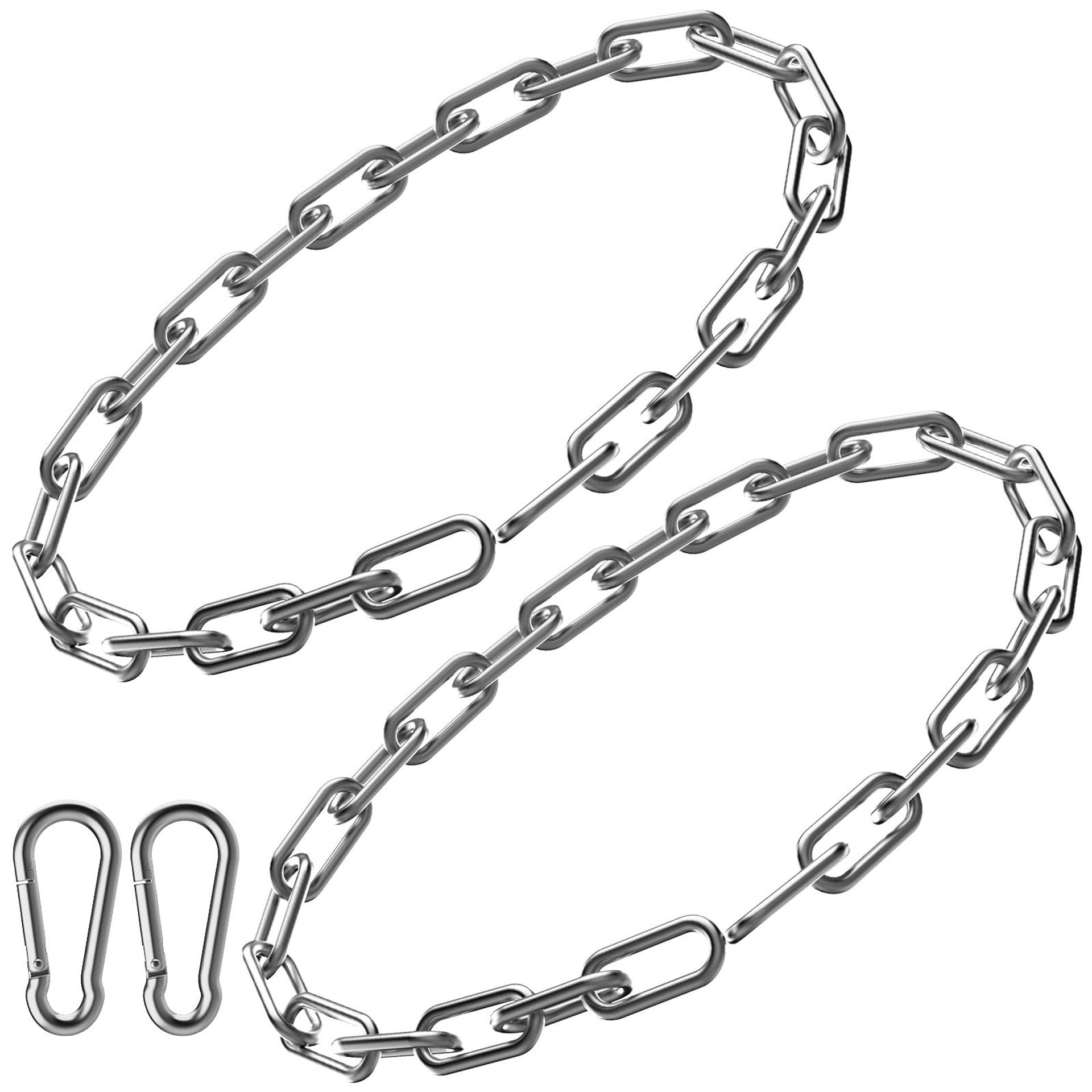 Stainless Steel Gate Chain Lock 23.6in Fence Gate Latch with Carabiner for Outdoor Gates, Yards, Pet Enclosures and Barns - Silver Dia 4mm-2pcs