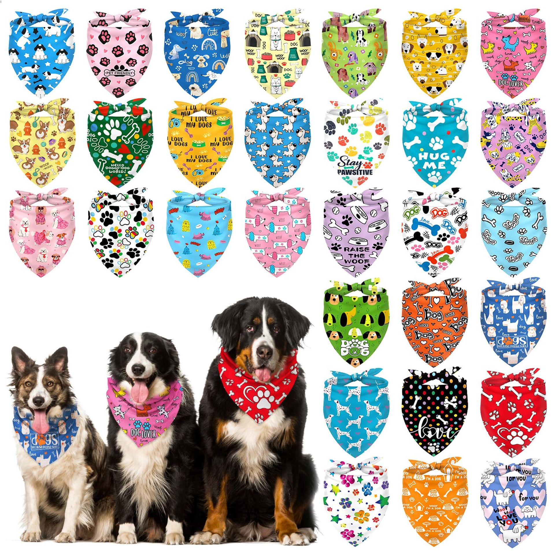 Dog & Cat Bandana Set 60-Piece Collection with Unique Designs for Every Occasion, Soft & Comfortable Fabric for Pet Lovers & Groomers - 60Pcs-Dog-Cat
