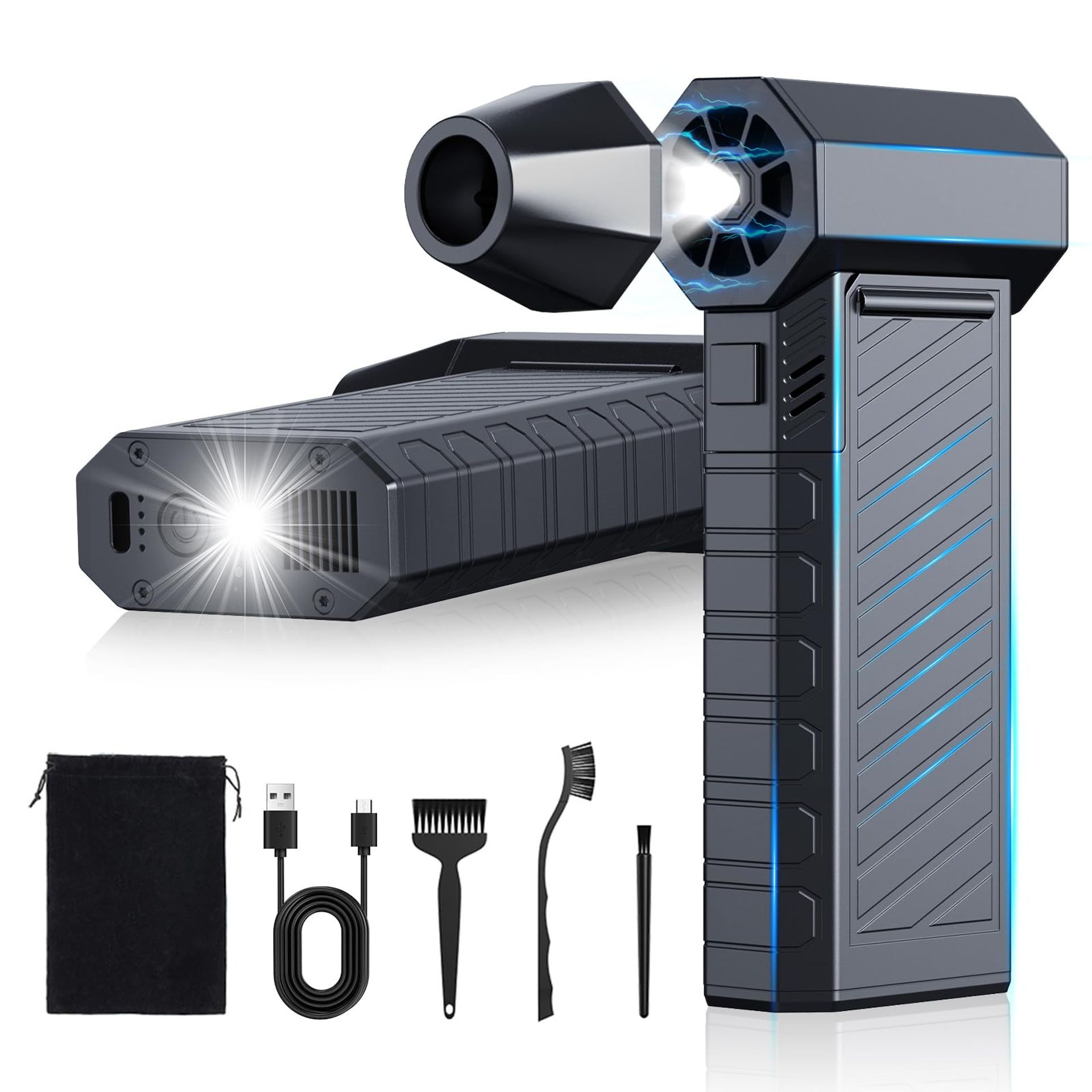 Compressed Air Duster 130000RPM Electric Air Blower Cleaner with LED Lighting and 3-Speed Settings - Black