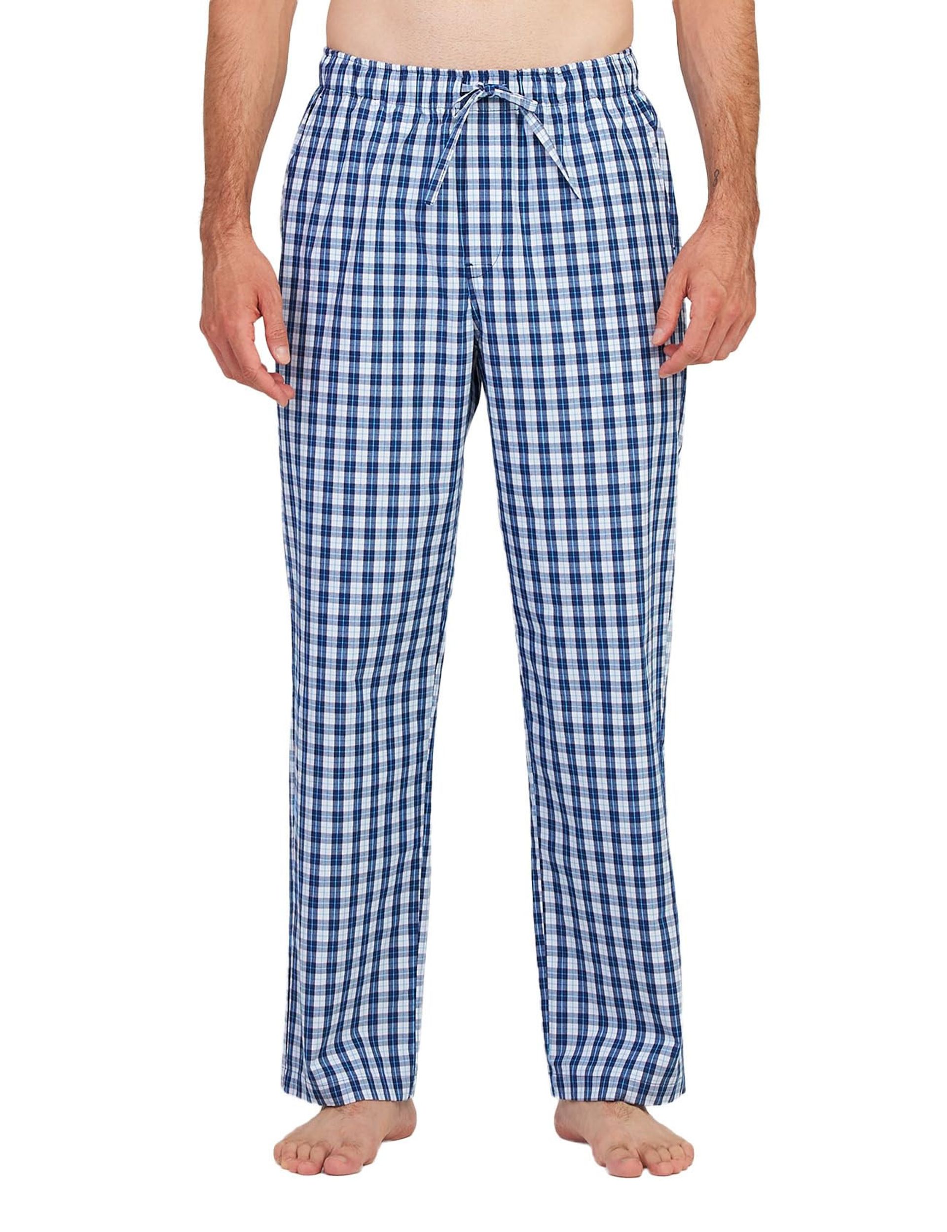 Men's Woven Cotton Pyjama Bottoms Soft Plaid Lounge Sleep Trousers - Blue + White Plaid S