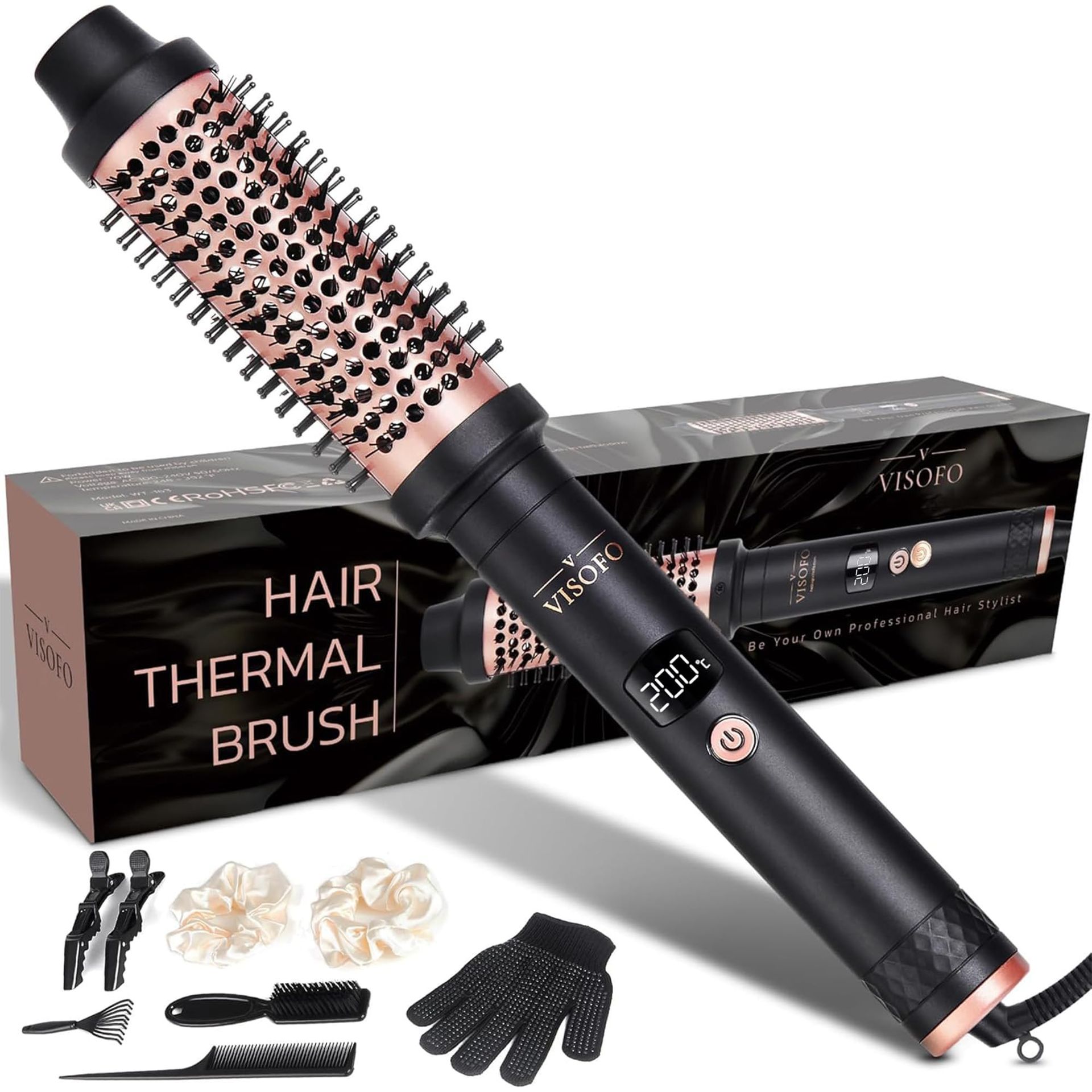 Thermal Brush 1.5-Inch Heated Round Curling Iron Ceramic Styler Fast Heating for Voluminous Curls and Waves - Rose Gold 1.5 Inch - Student Essentials