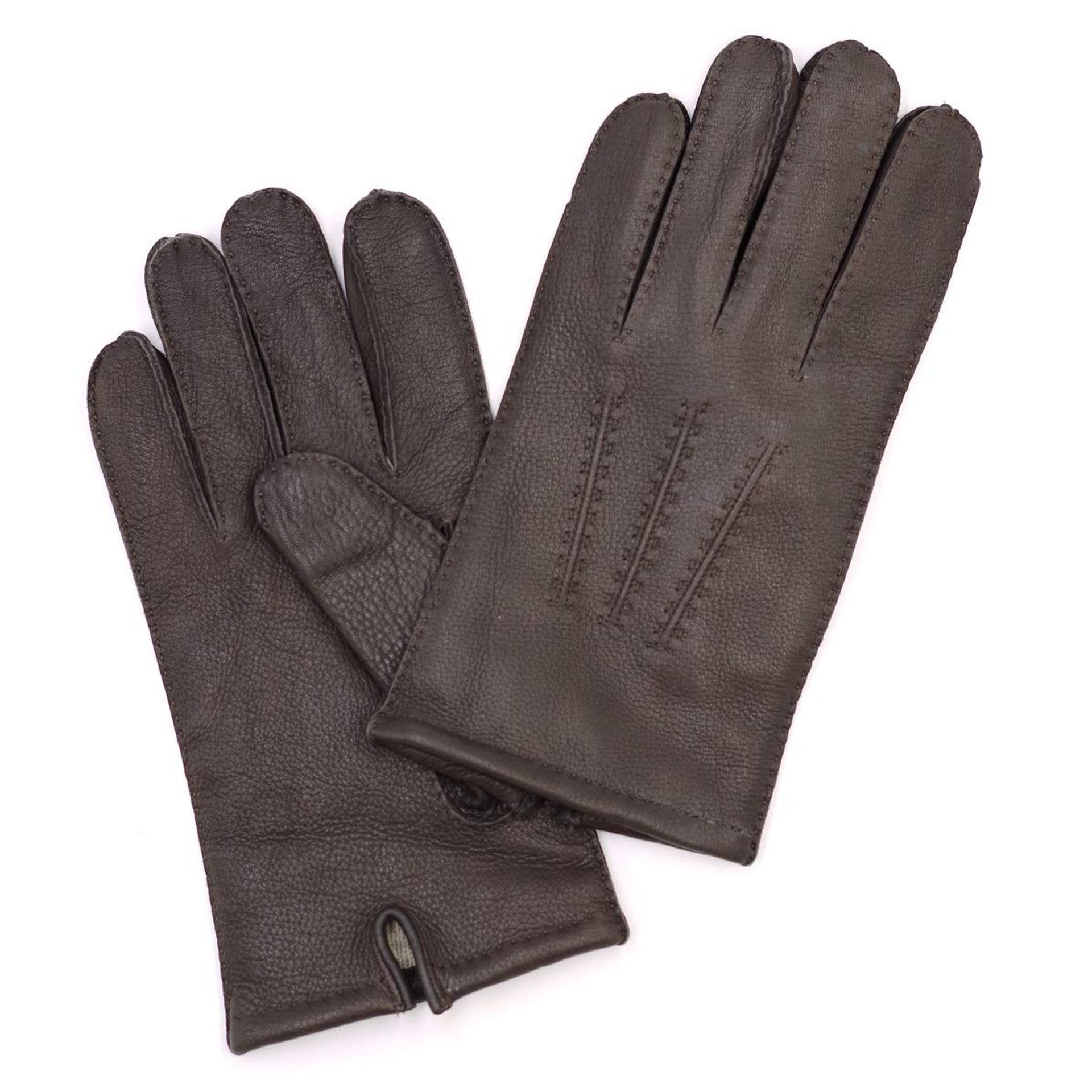 Men's Deerskin Leather Gloves Cashmere Lined Soft Winter Driving Style - Brown L