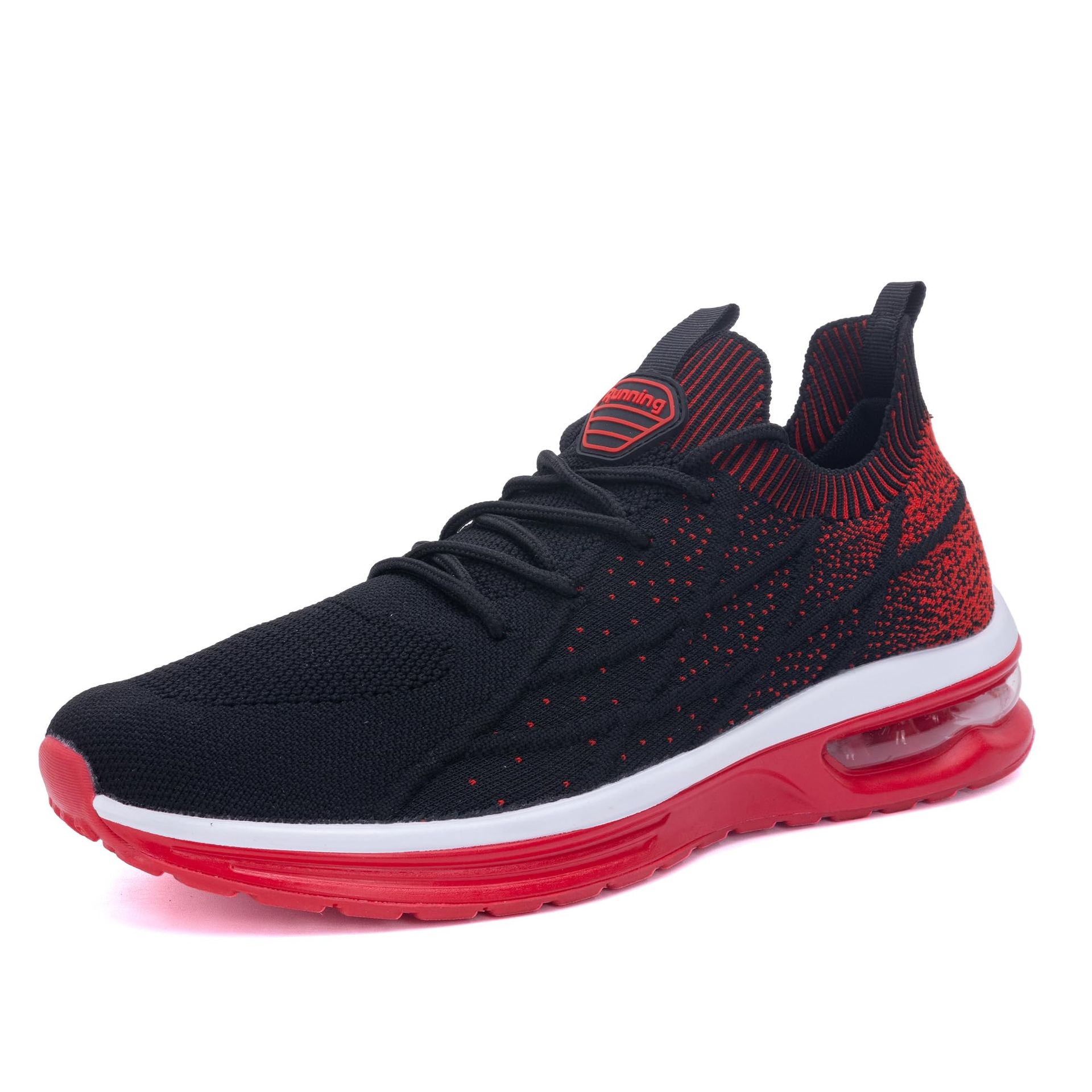 Men's Gym Trainers Lightweight Breathable Sock Running Shoes with Cushion Sole - Red UK 9.5