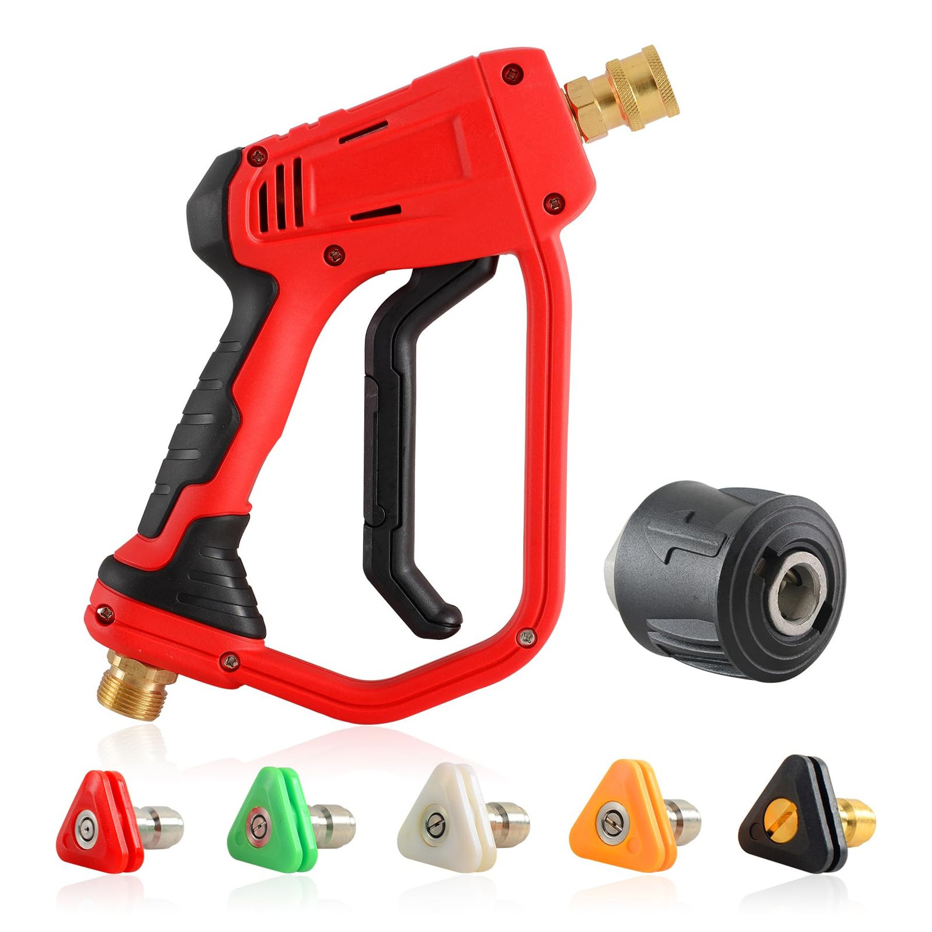 High Pressure Washer Gun with 5 Nozzle Tips M22 14mm Hose Connector 1/4" Quick Fit for Karcher - Red FC5