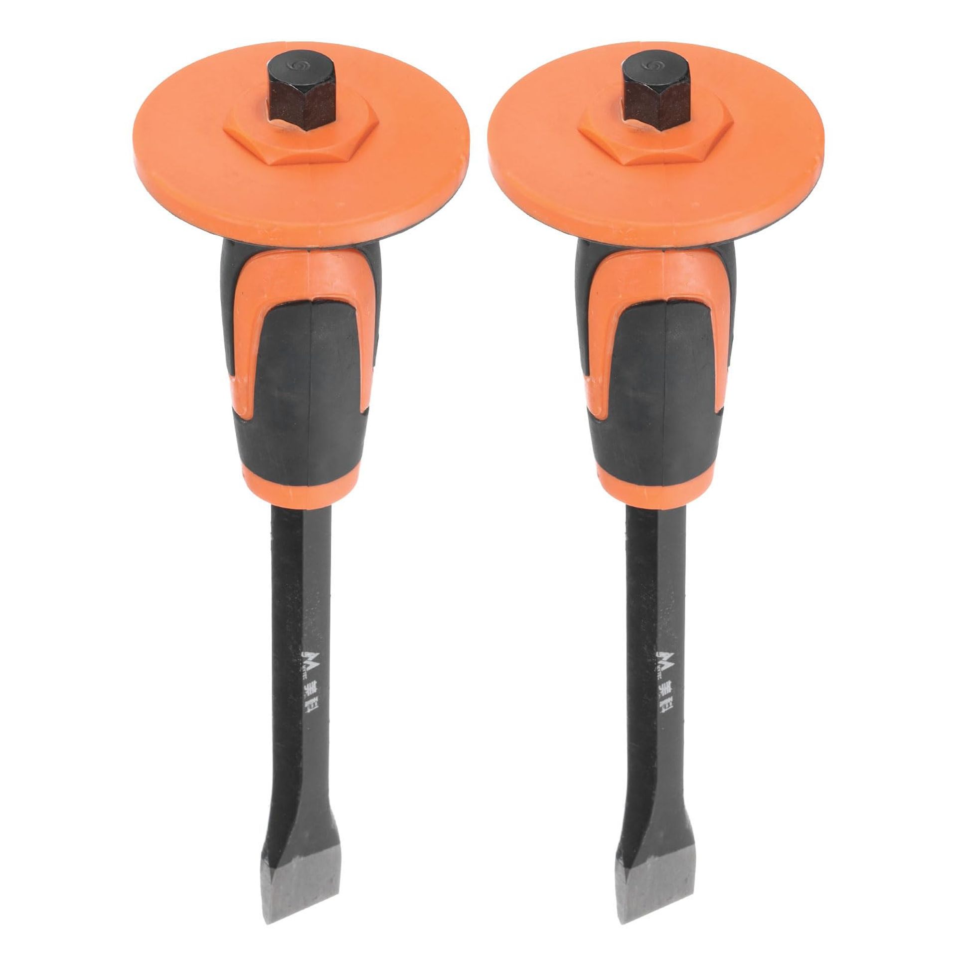 Masonry Chisel Set 2 Piece with Hand Guard Flat Head for Brick Stone Concrete Work - Blue 11.4 Inch