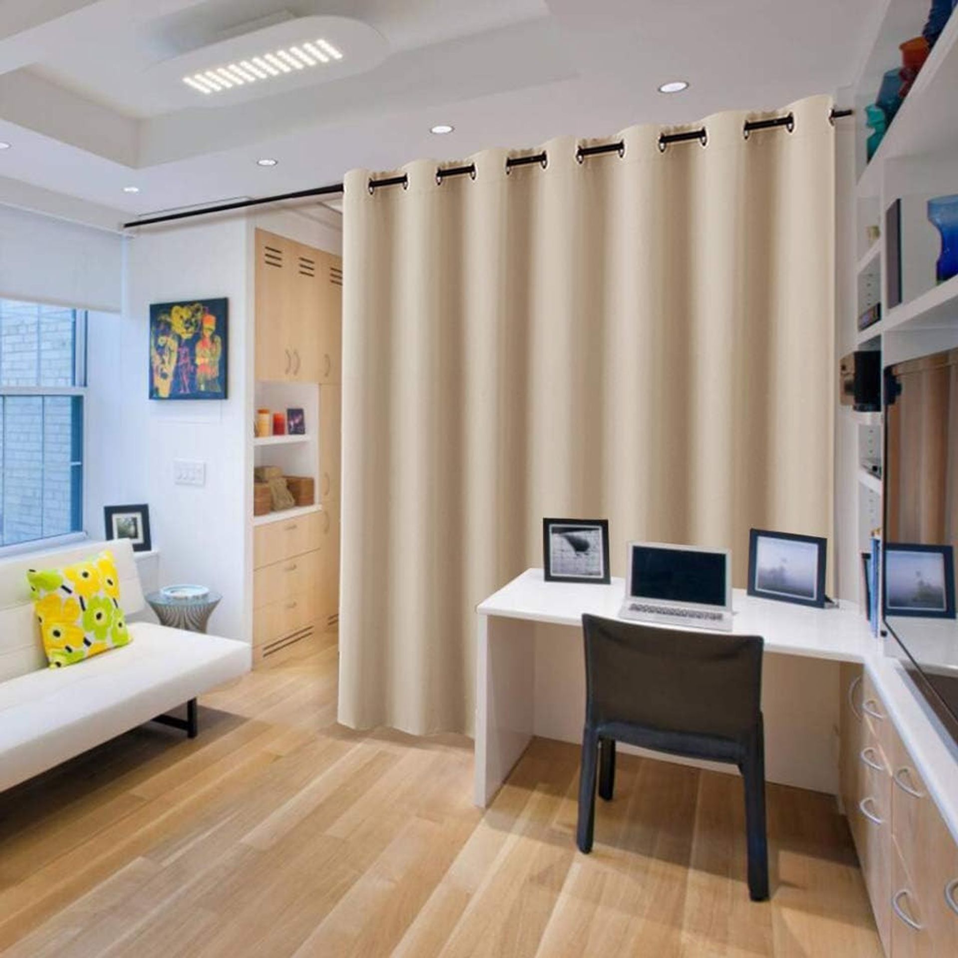 Extra Wide Room Divider Thermal Insulated Curtain Soundproof Panel - Biscotti Beige W120" x L96"