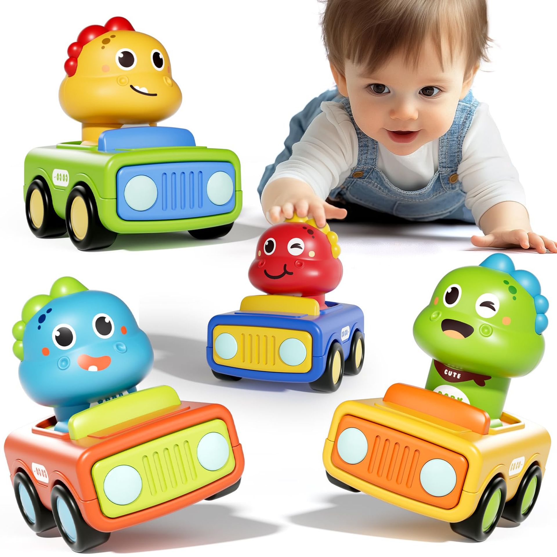 Press and Go Dinosaur Car Baby Toy for Toddlers 12–18 Months Push and Go Vehicle Gift Set - Green Small