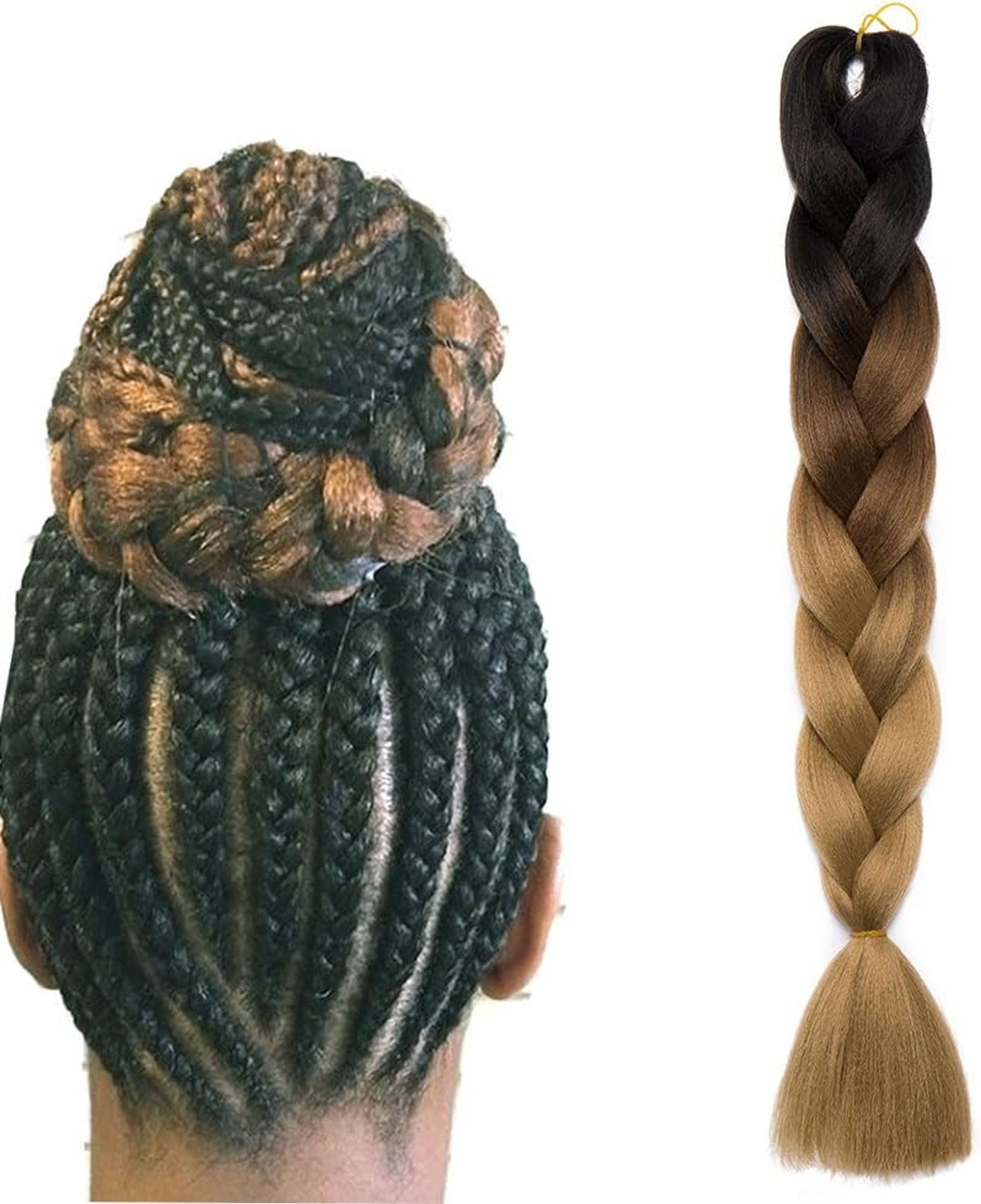 24" Synthetic Crochet Hair Extension, Heat Resistant Braid, Dark, Medium & Light Brown - Glamorous Look