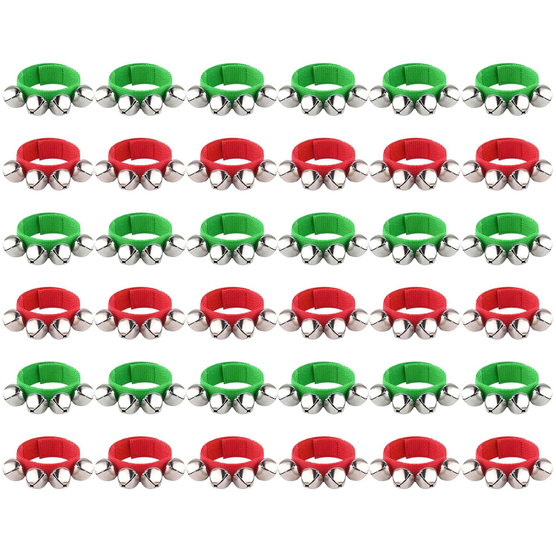 36-Piece Christmas Wrist Bells Bracelets Jingle Bell Musical Percussion Set for Festive Parties and Decorations - Dark Red and Green 8.66 Inches