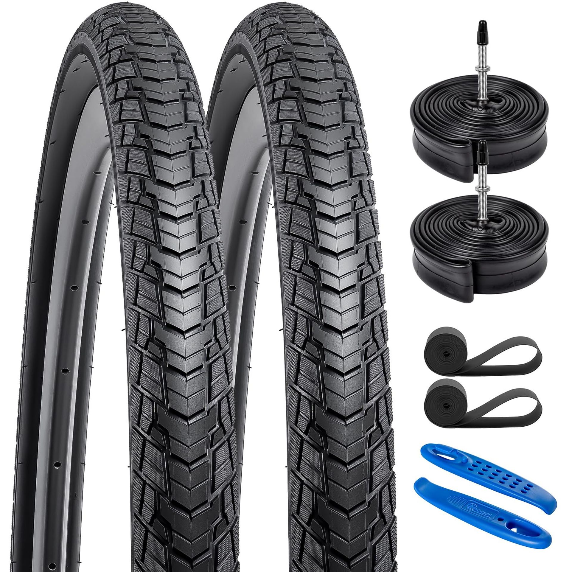 Bicycle Tyre & Inner Tube Set 2 Pack 28 Inch 700x38C Hybrid Bike Replacement with Presta Valve Tubes - FV48mm Presta Valve 28x1.50 700x38C