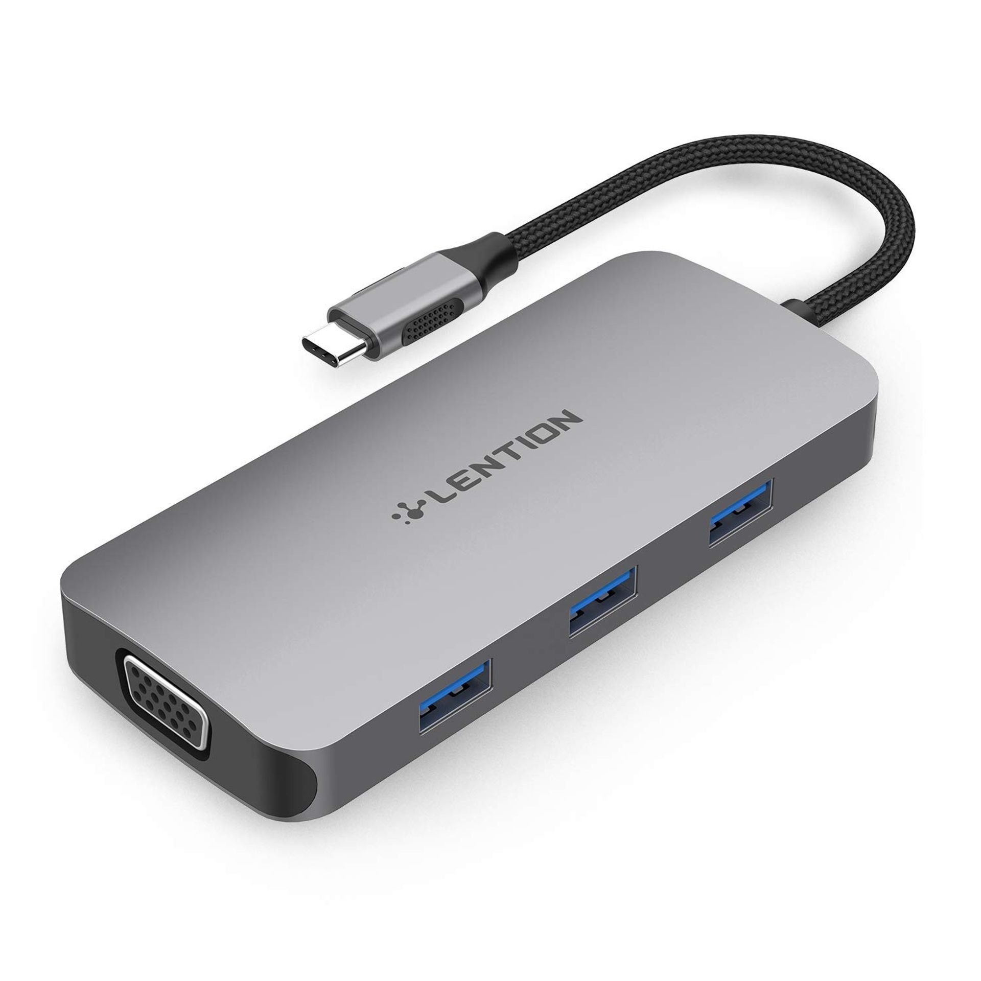 USB C Hub Adapter 4K HDMI & VGA with 3 USB 3.0 Ports, SD/Micro SD Reader, PD Charging Compatible with MacBook Pro/Air, Surface, Chromebook - Space Grey USB3.0*3 + HDMI + VGA + Reader + PD