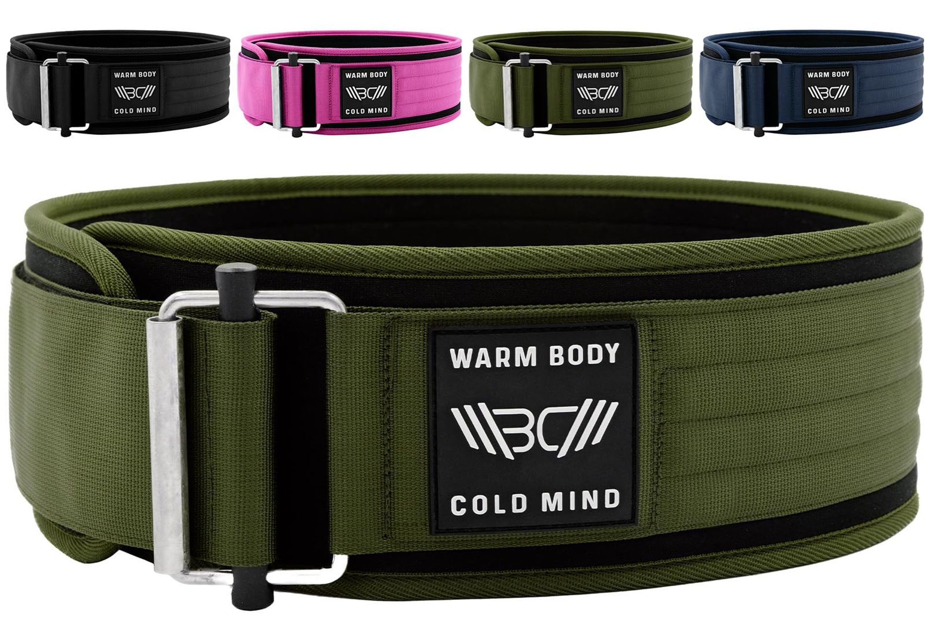 WARM BODY COLD MIND Weight Lifting Belt 4 Inch Quick-Locking Nylon Fitness Support for Powerlifting, Squats & Deadlifts - Khaki S