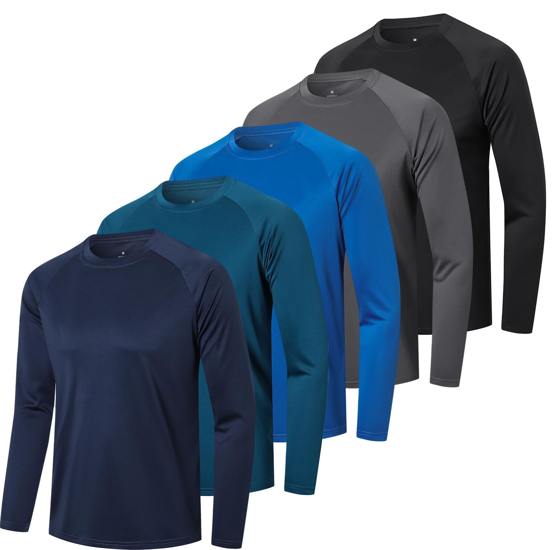 Men's Long Sleeve Gym T-Shirt Quick Dry Moisture-Wicking Sports Top - Black Gray Navy Blue Green 3XL