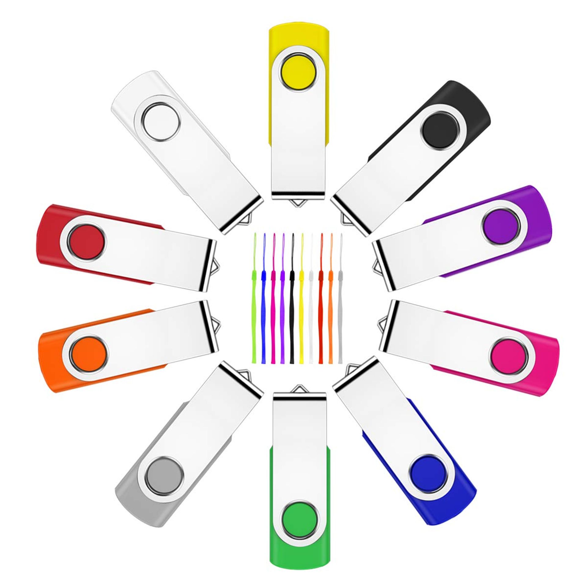 USB Flash Drives 8GB Memory Stick 10 Pack USB 2.0 Swivel Pen Drives with LED Indicator for Data Storage - Multicolour 10PCS