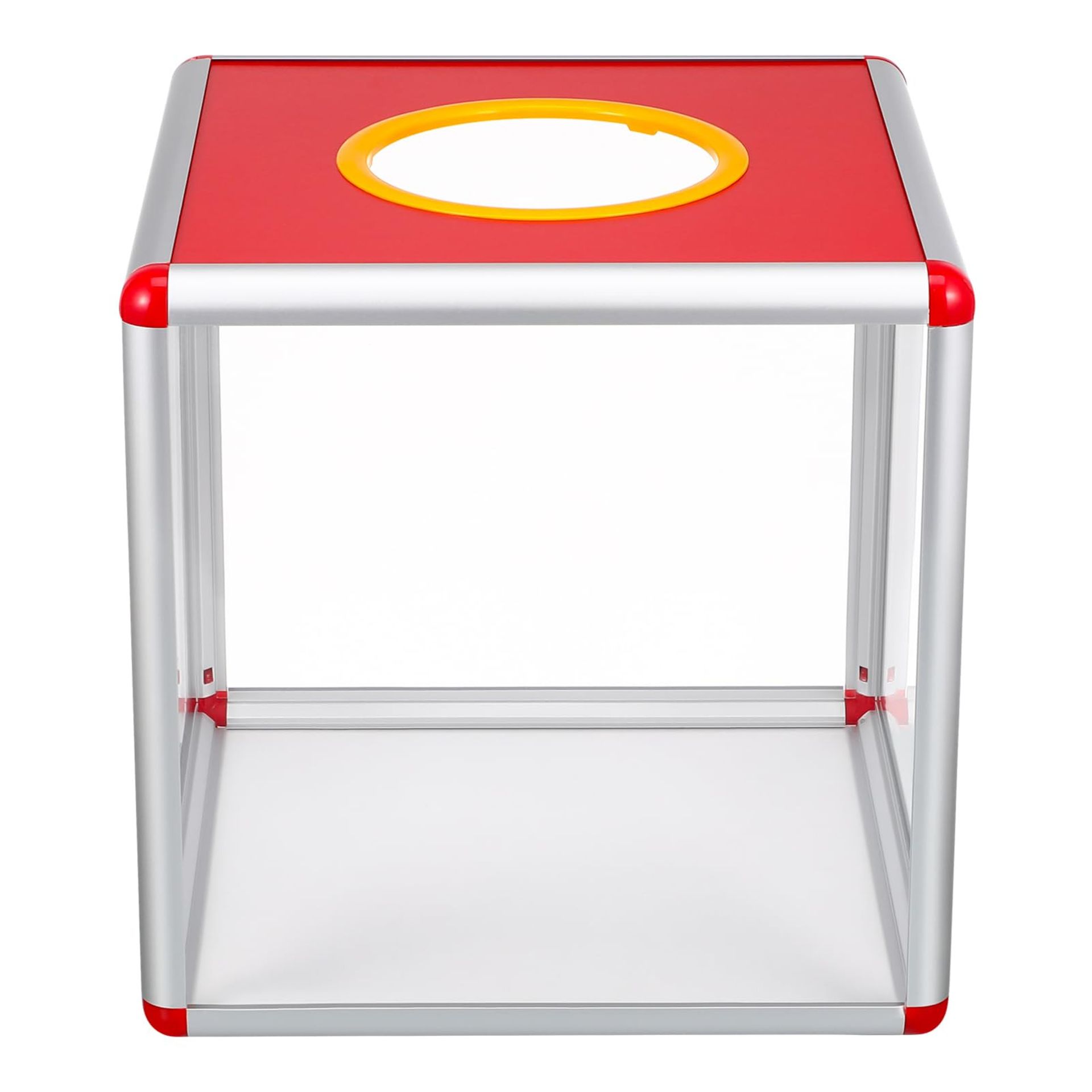 Acrylic Lottery Box 10 Inch Square Transparent Draw Raffle Ticket Box for Voting, Donations, and Fundraising Events - Red Transparent 1