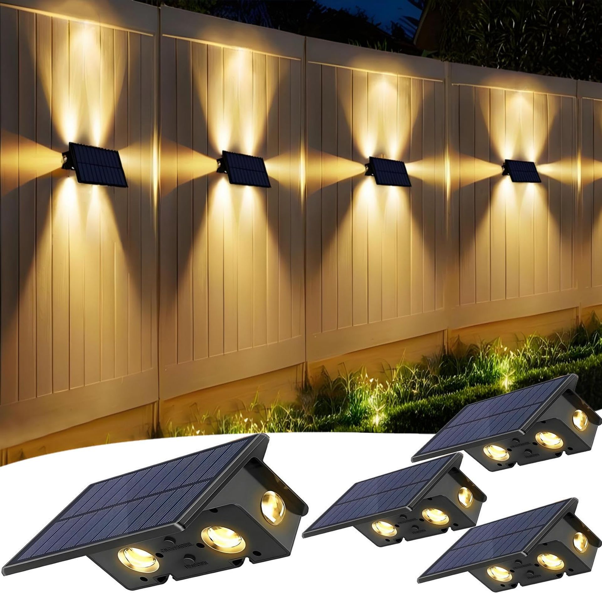 Solar Fence Lights Outdoor IP65 Waterproof 4 Modes 7 Colour RGB Garden Wall Lamps - 4pcs