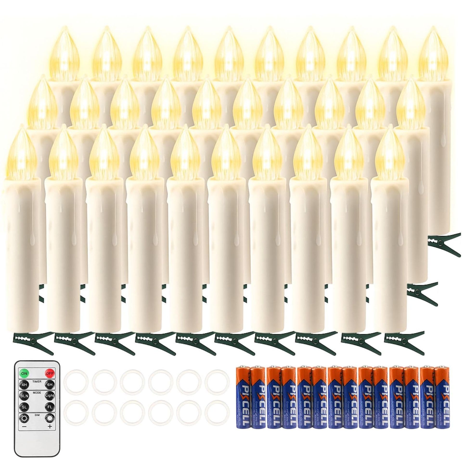 30 LED Flameless Candles Battery Operated Waterproof Timer Lights for Christmas Tree, Wedding & Party Décor - White Cordless 30 LED