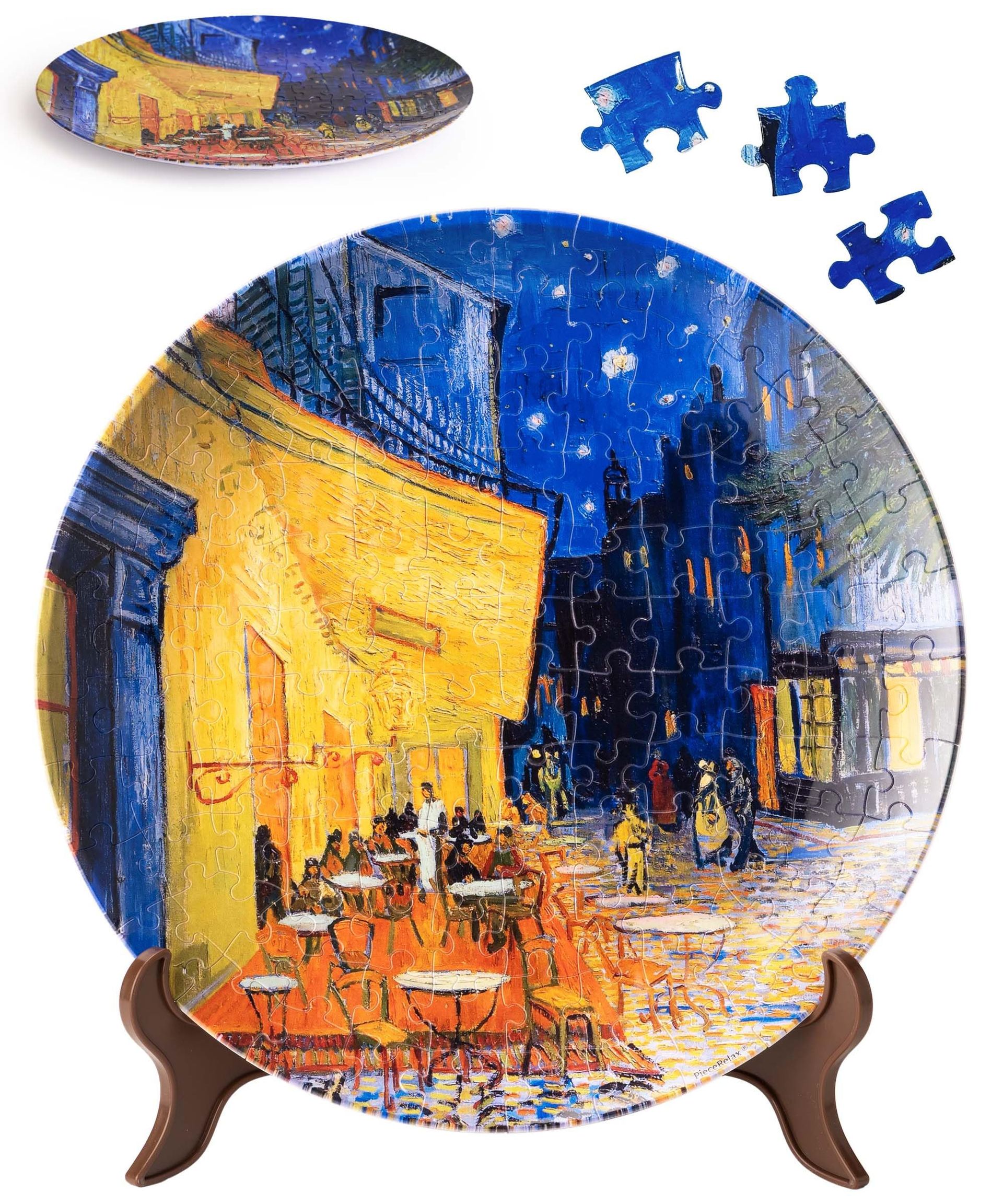 3D Puzzle Plate for Adults 124 Pieces Decorative Jigsaw Art Gift Set - Van Gogh Cafe Terrace at Night 8.94in