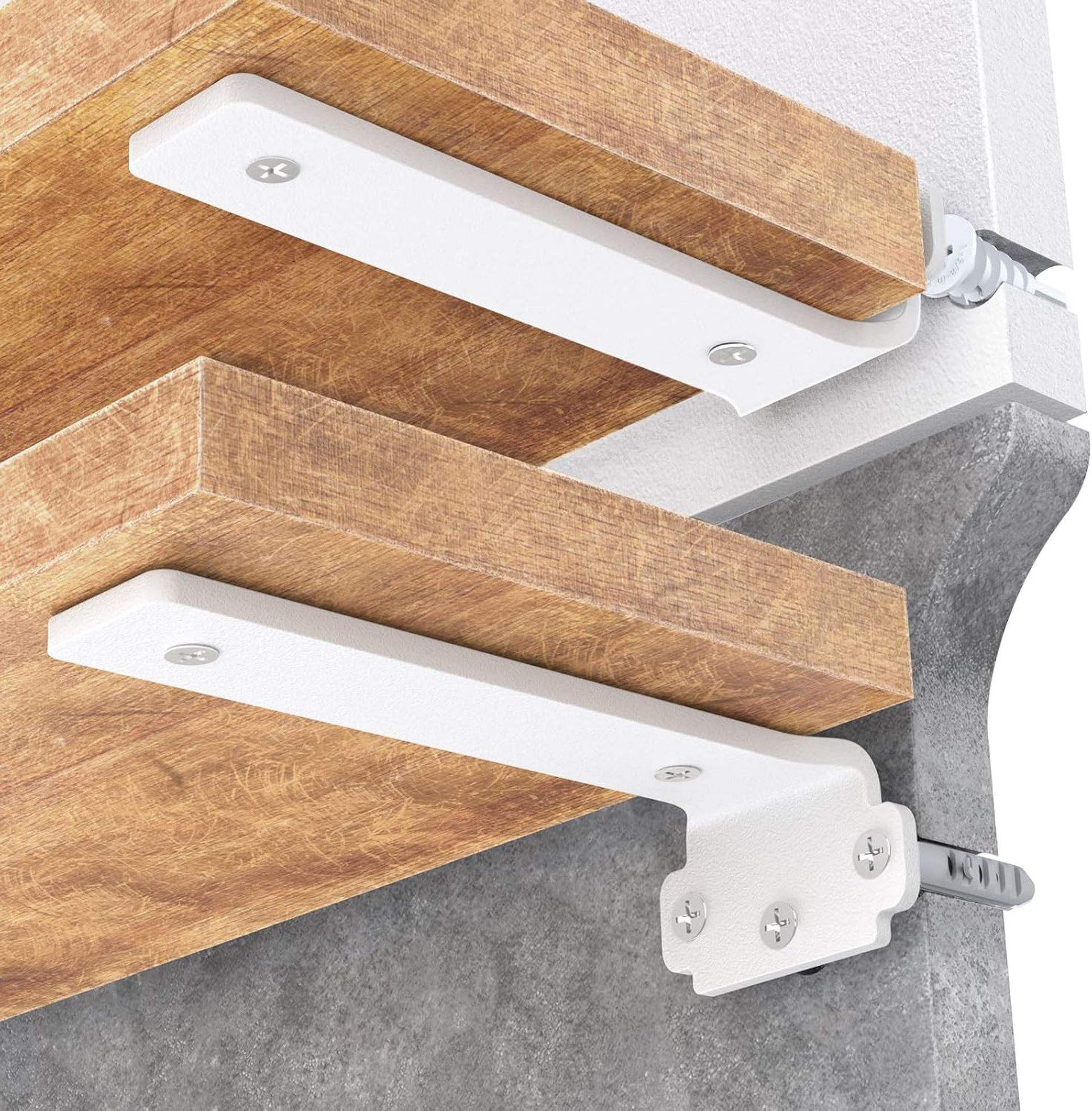 Heavy Duty Floating Shelf Brackets 8 Pack Metal Wall Support 75kg Load - White 10cm