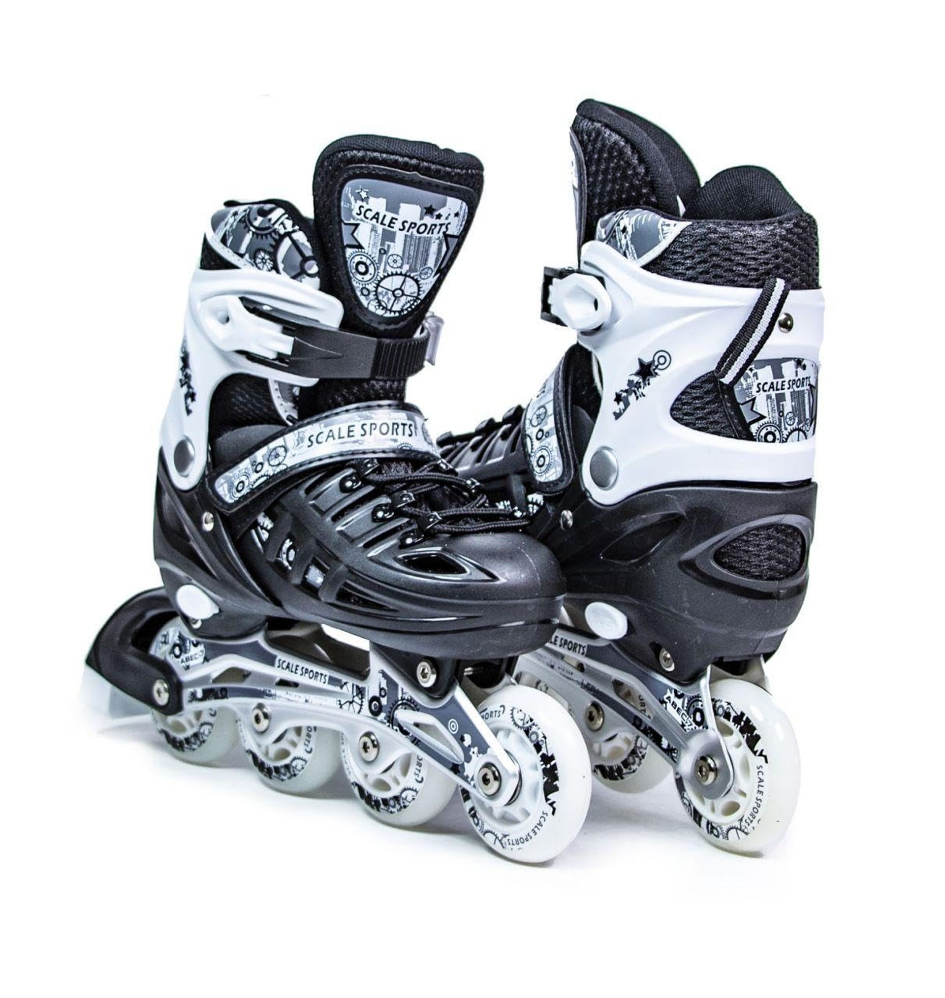Adjustable Inline Roller Skates with Light Up Wheels for Kids and Adults - Black-White UK C11-1 (S)
