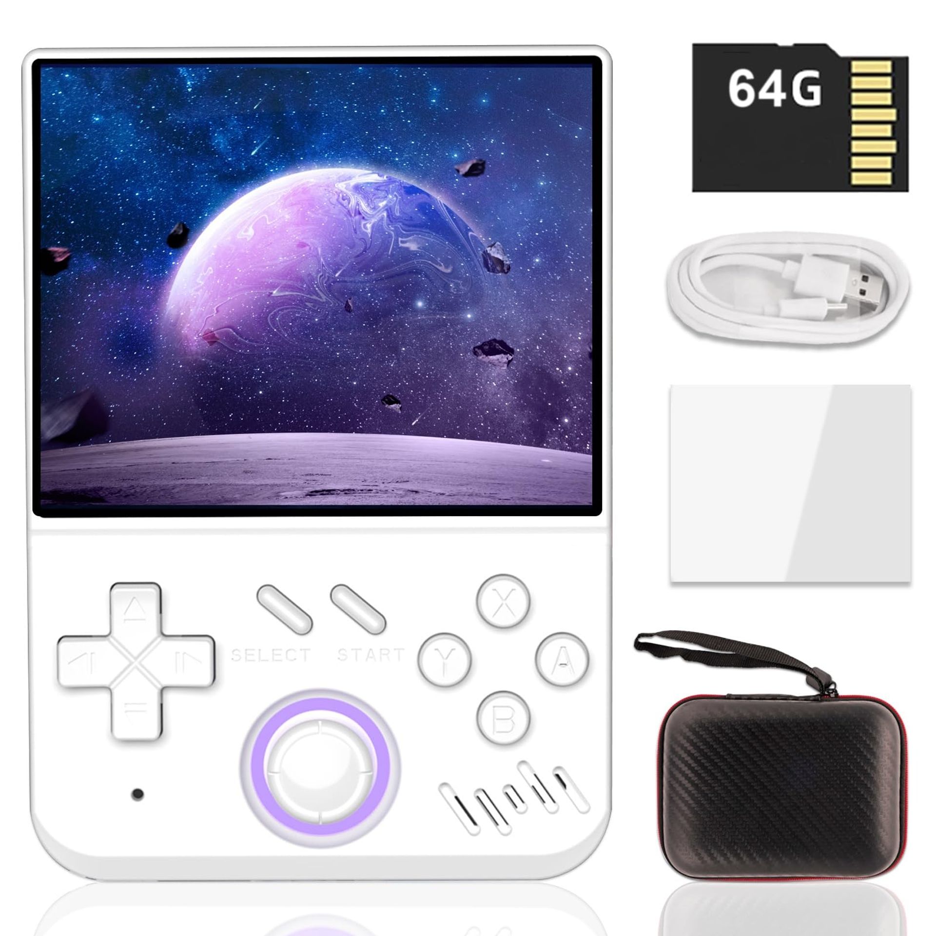 Retro Handheld Games Console Linux System 64GB 15000 Games 3.5in IPS Screen 4000mAh Battery - White 64G