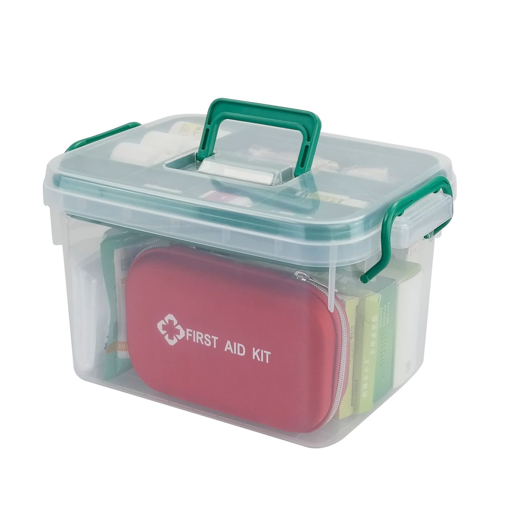 Household First Aid Medical Storage Box Durable Plastic with Removable Tray and Lockable Lid - Clear
