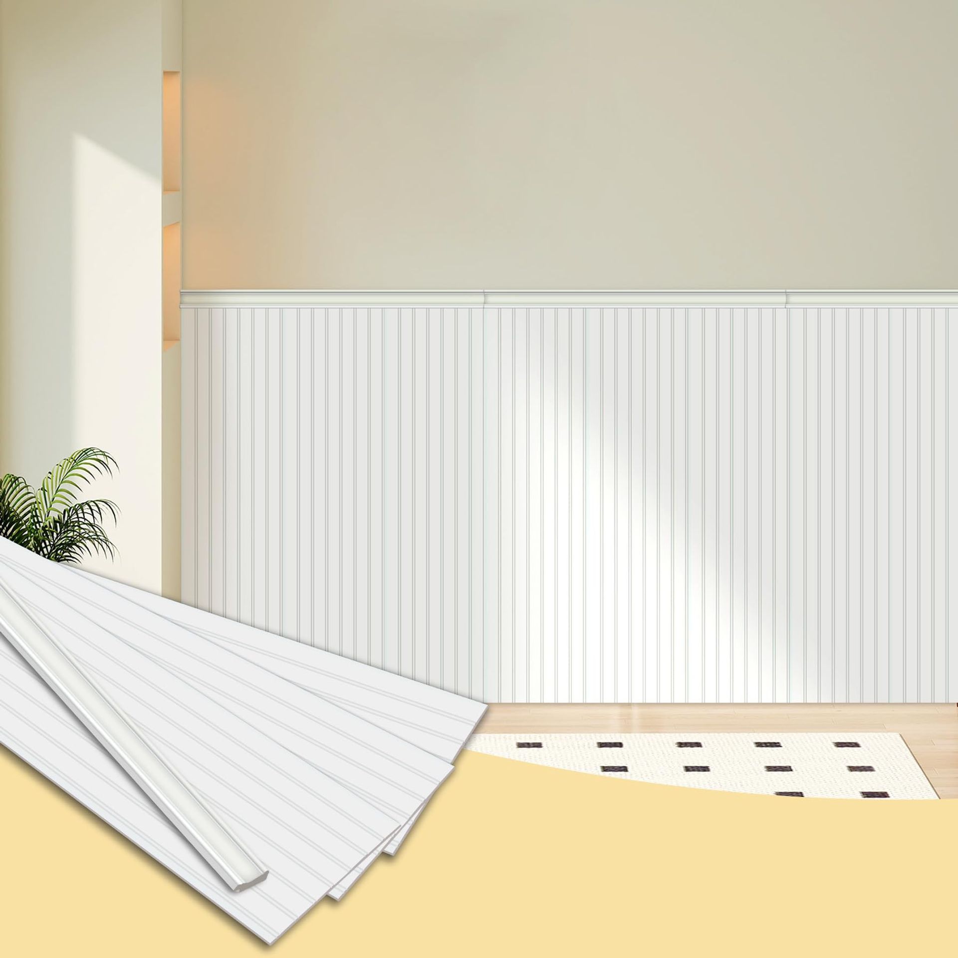 Premade Board-and-Batten Wainscoting Kit Ready to Assemble Paintable Wall Panels - White Cover 3m x 1m