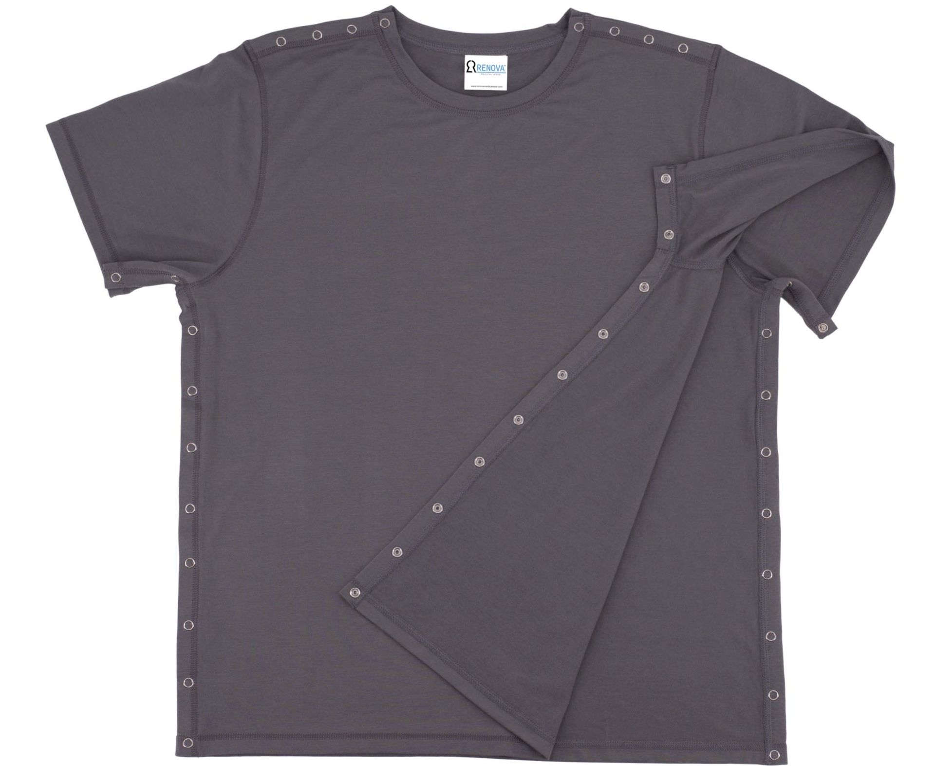 Post Shoulder Surgery Recovery Shirt with Snap Fasteners Adaptive Design - Grey S