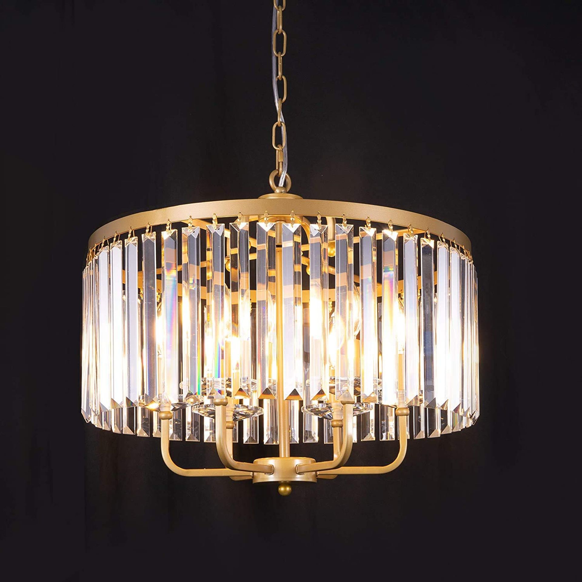 6-Light Crystal Chandelier Drum Shade Modern Ceiling Fixture for Bedroom, Dining & Living Room - Gold 20 Inch