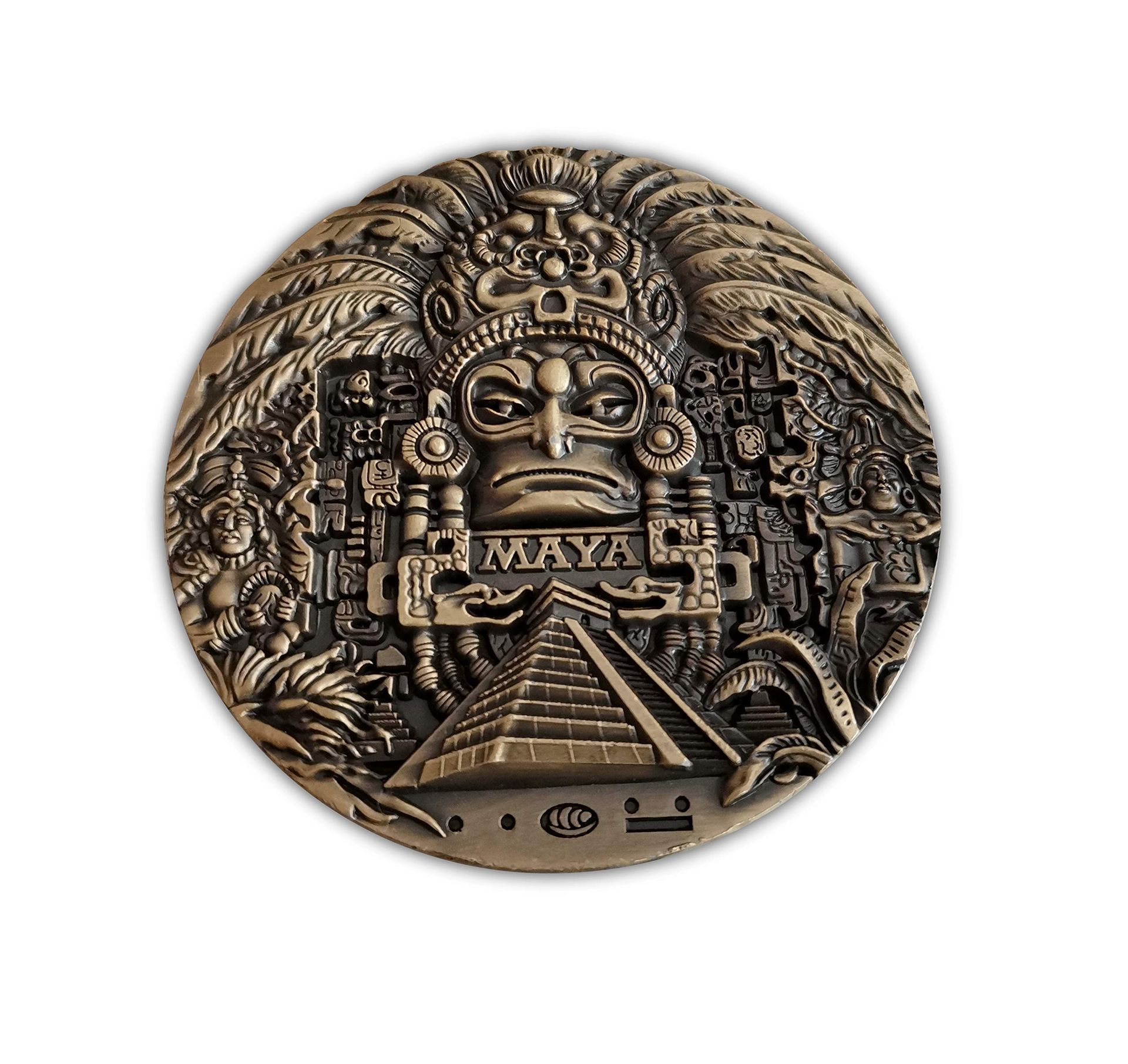 Ancient Mayan Prophecy 3D Medallion Coin Collectible with Aztec Calendar Design - Bronze 80mm