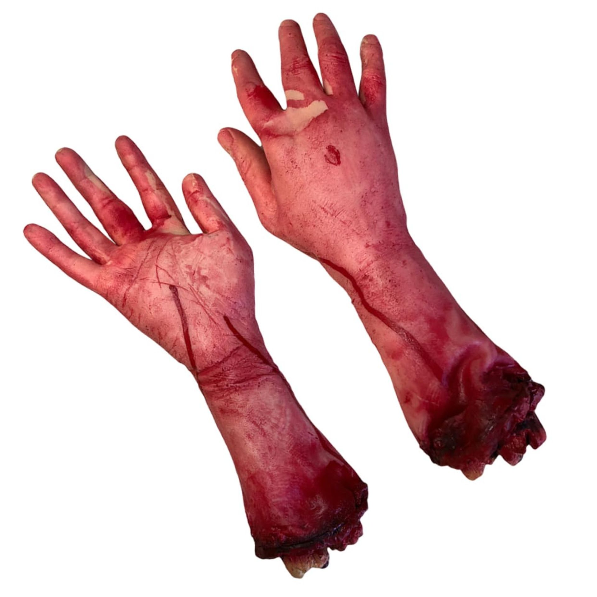 2 Pack Severed Limbs Halloween Decorations Realistic Bloody Hand Props Rubber Body Parts for Scary Party Décor - As Shown 30x12cm