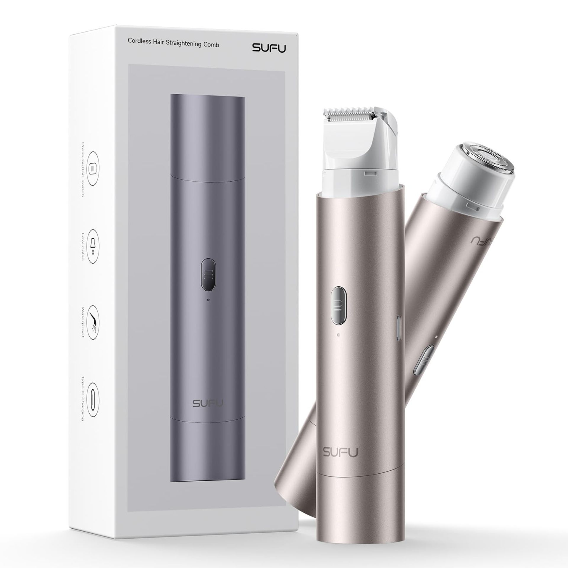 Women's Bikini Trimmer Dual-Head Electric Shaver IPX7 Waterproof Painless Hair Remover Rechargeable - Gold FB007