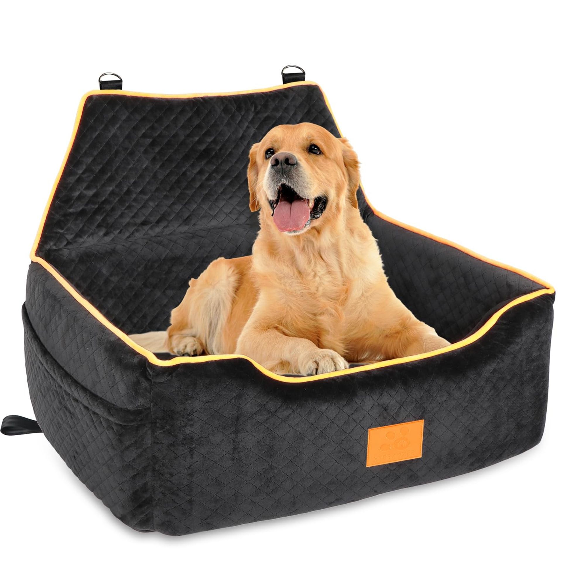 Dog Car Seat Booster Travel Bed Detachable Washable Cushion with Storage Pockets for Medium & Large Dogs - Black Large