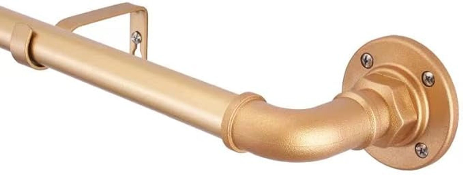 Adjustable Curtain Pole 76–320cm Wrap Around Rod, 25mm Diameter, Indoor/Outdoor Industrial Style - Gold Finish