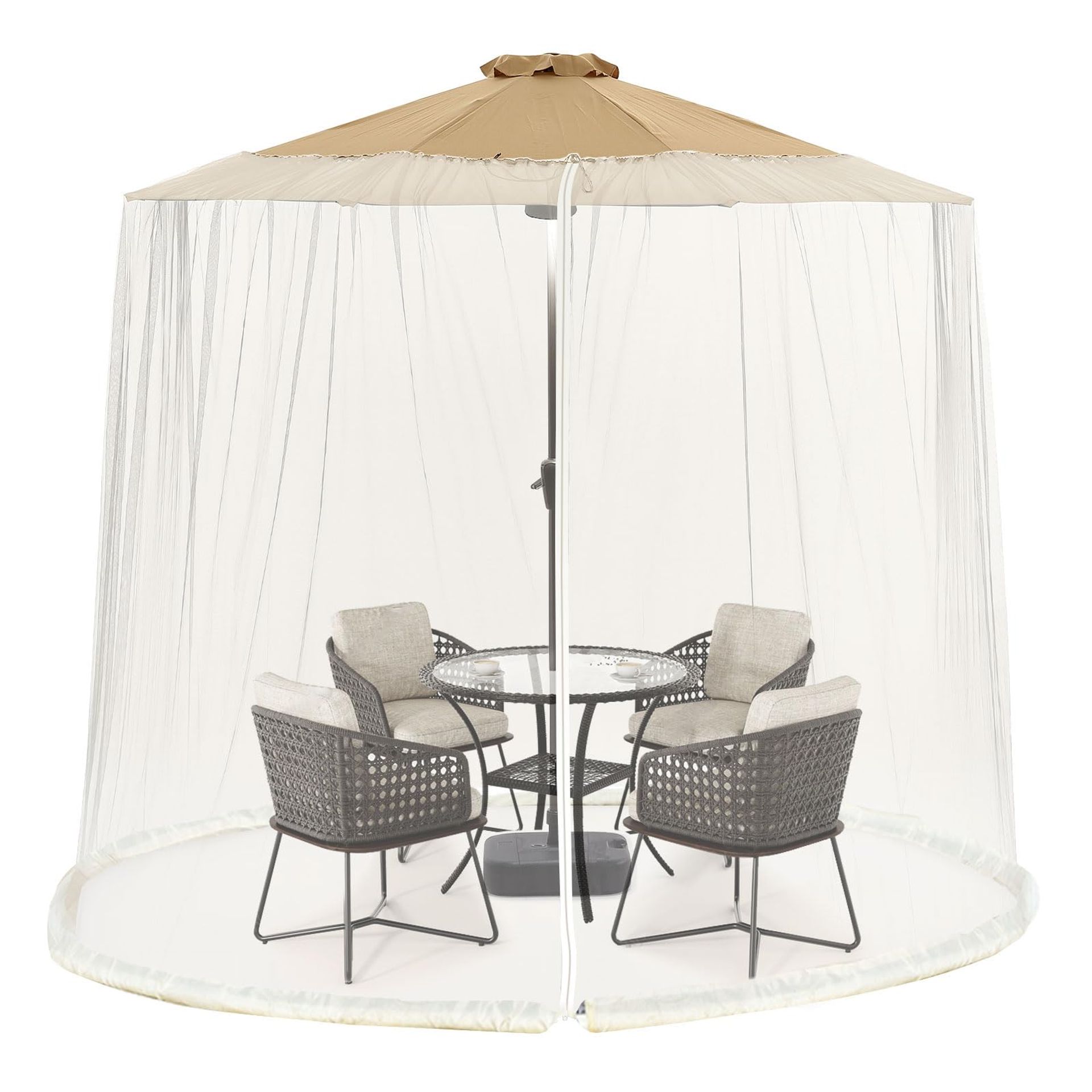 Patio Umbrella Mesh Screen Mosquito Netting with Zipper for Outdoor Garden, Camping and Market Table - Off-white Universal Fit