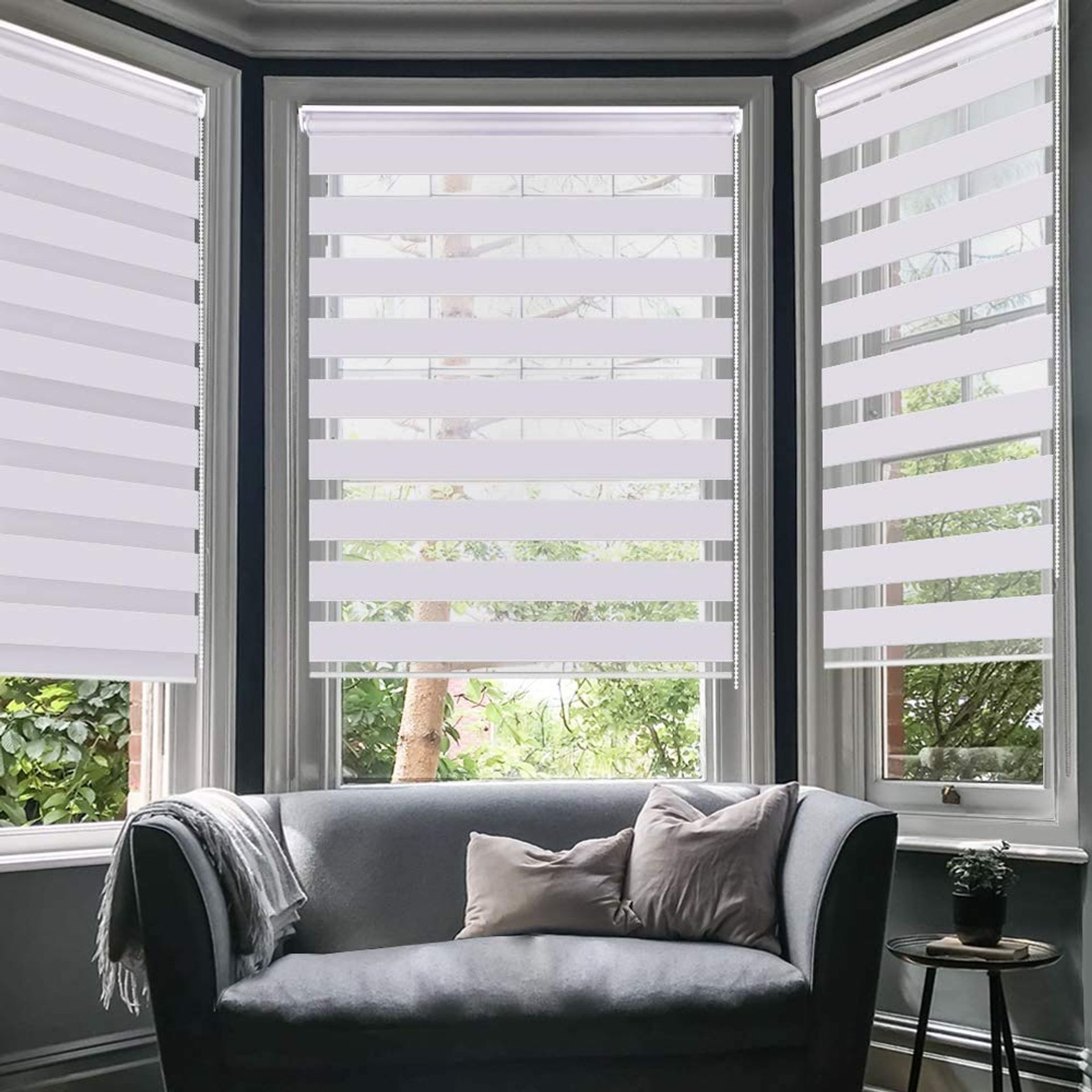Easy Fix Zebra Roller Blind Day & Night Dual Layer Window Shade with Installation Accessories - White 80x150cm 2 Pack