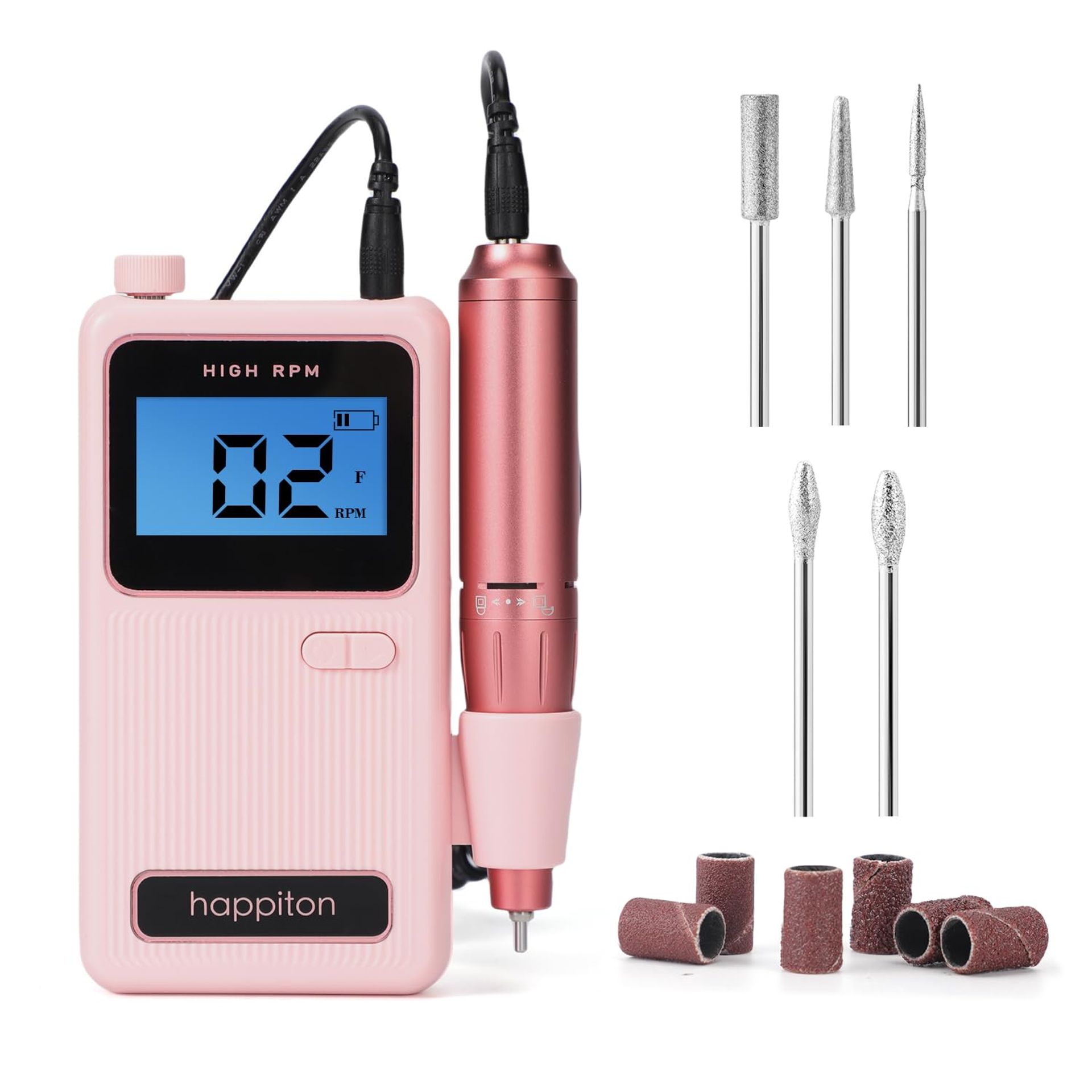 Electric Nail Drill 50,000 RPM Rechargeable Cordless LED Display Kit for Manicure & Pedicure - Pink - Valentines