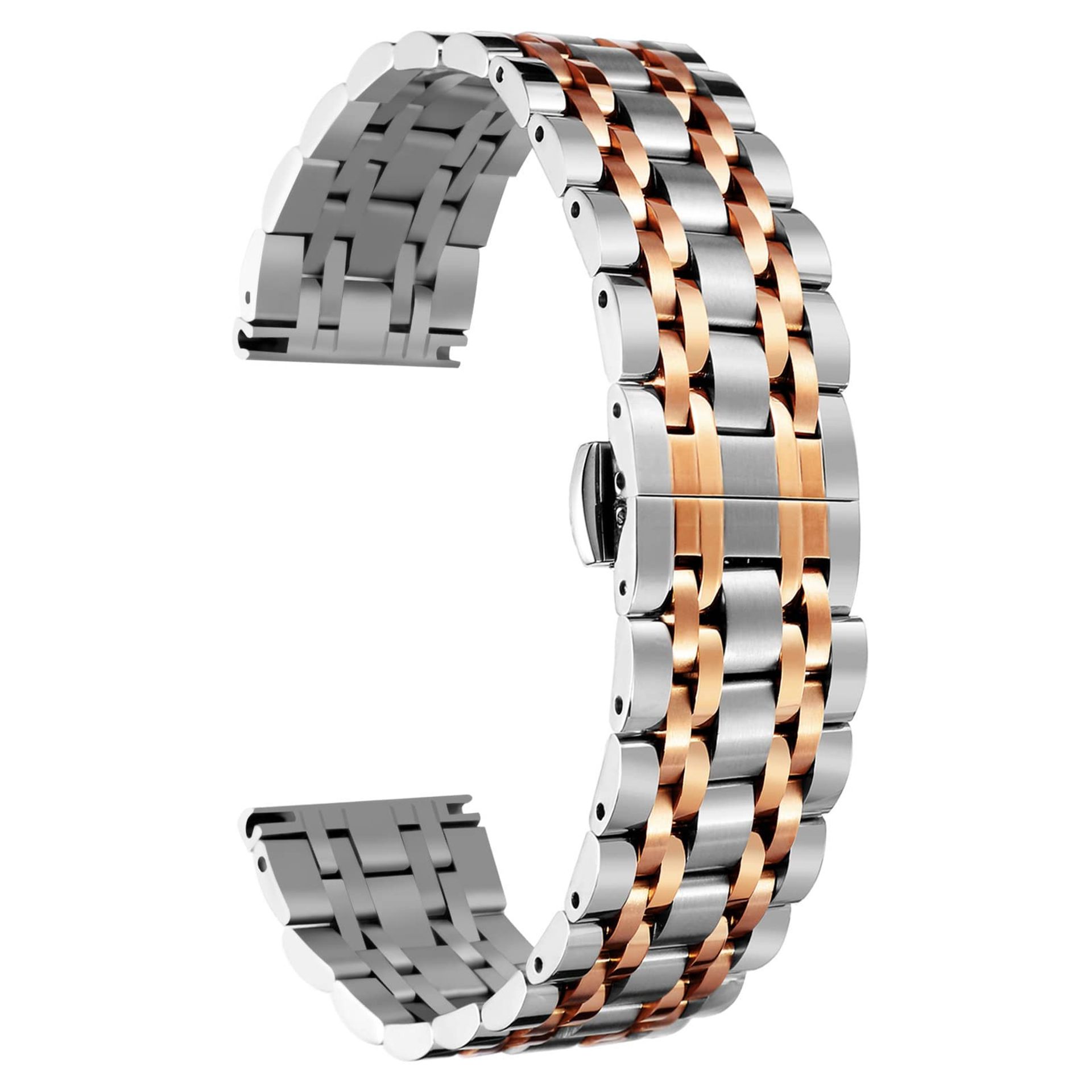 Stainless Steel Watch Strap Replacement Band Adjustable Fold Clasp for Men & Women - Rose Gold Tone 15mm