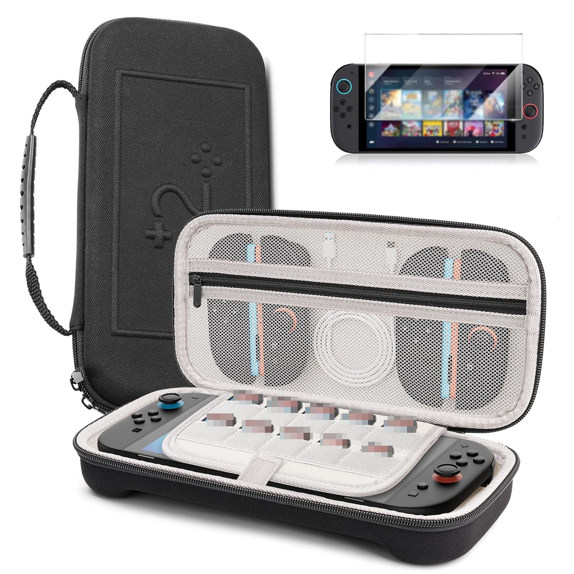 Carrying Case for Switch 2 Console Hard Shell Travel Bag Waterproof Shockproof with 10 Game Cartridge Holders - Black