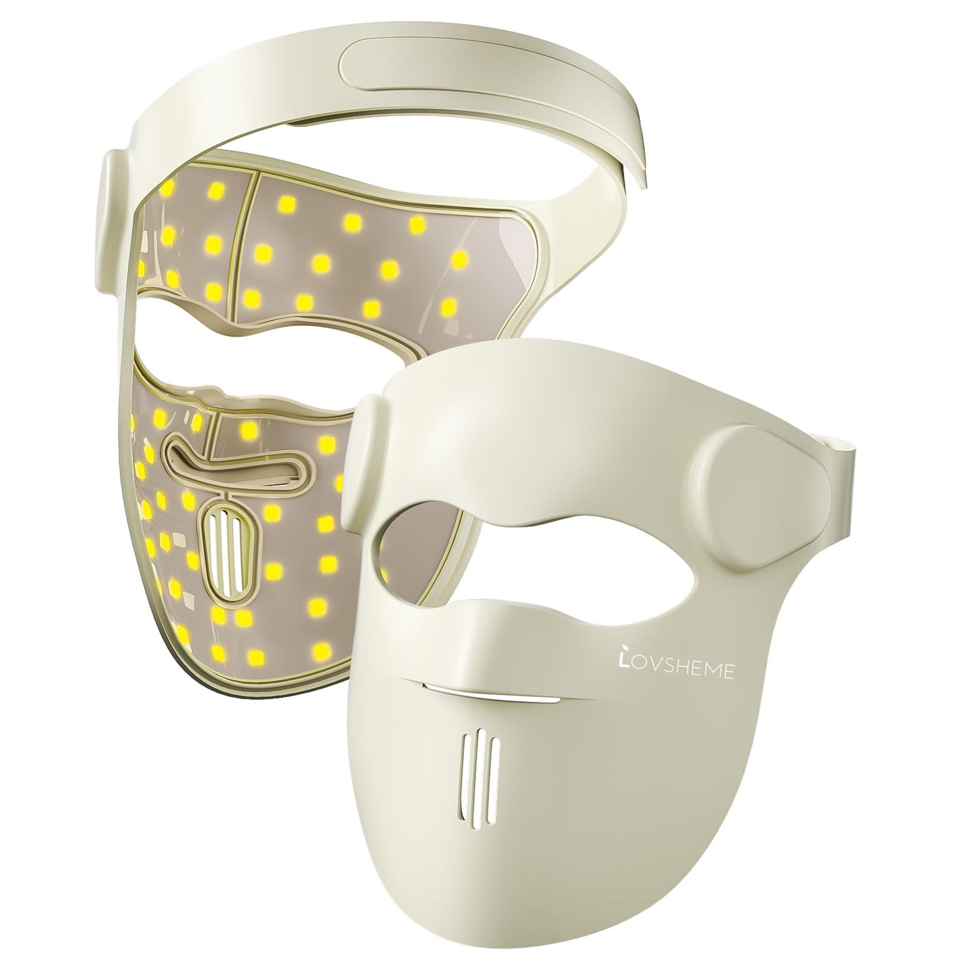 Wireless LED Face Mask Red Light Therapy for Wrinkles, Acne & Anti-Ageing - Pale Yellow 1 Count - Valentines