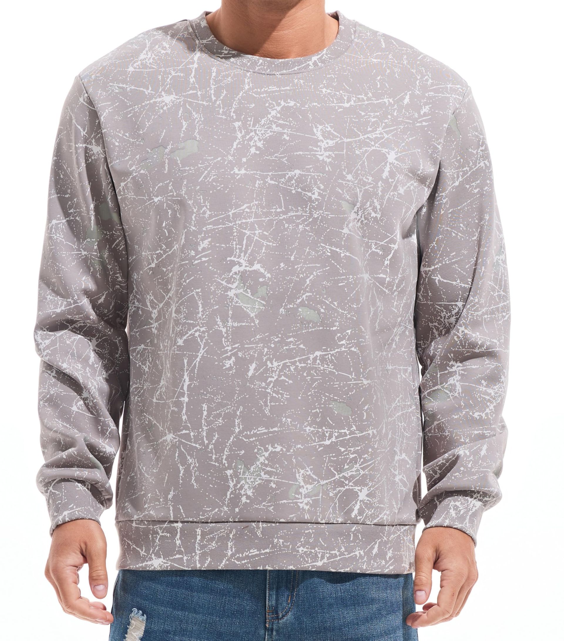 Men's Round Neck Sweatshirt Plush Pullover Thick Winter Sweater - CXR Grey L