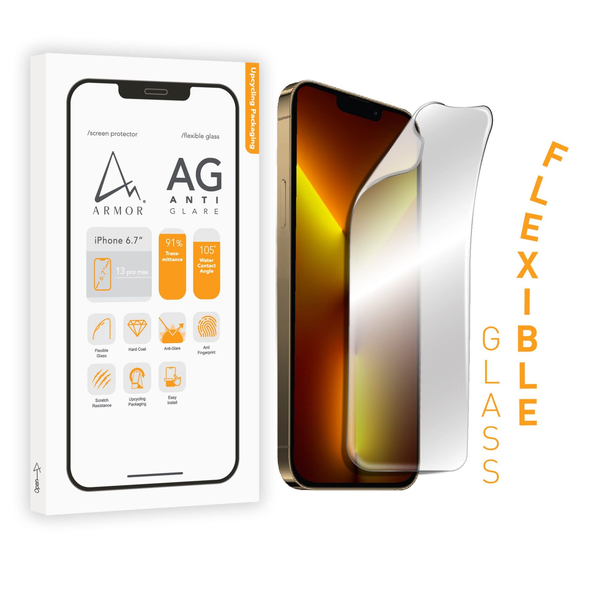 Flexible Glass Screen Protector for iPhone 13 Pro Max Anti-Glare Anti Blue-Light Shatterproof Design - Transparent